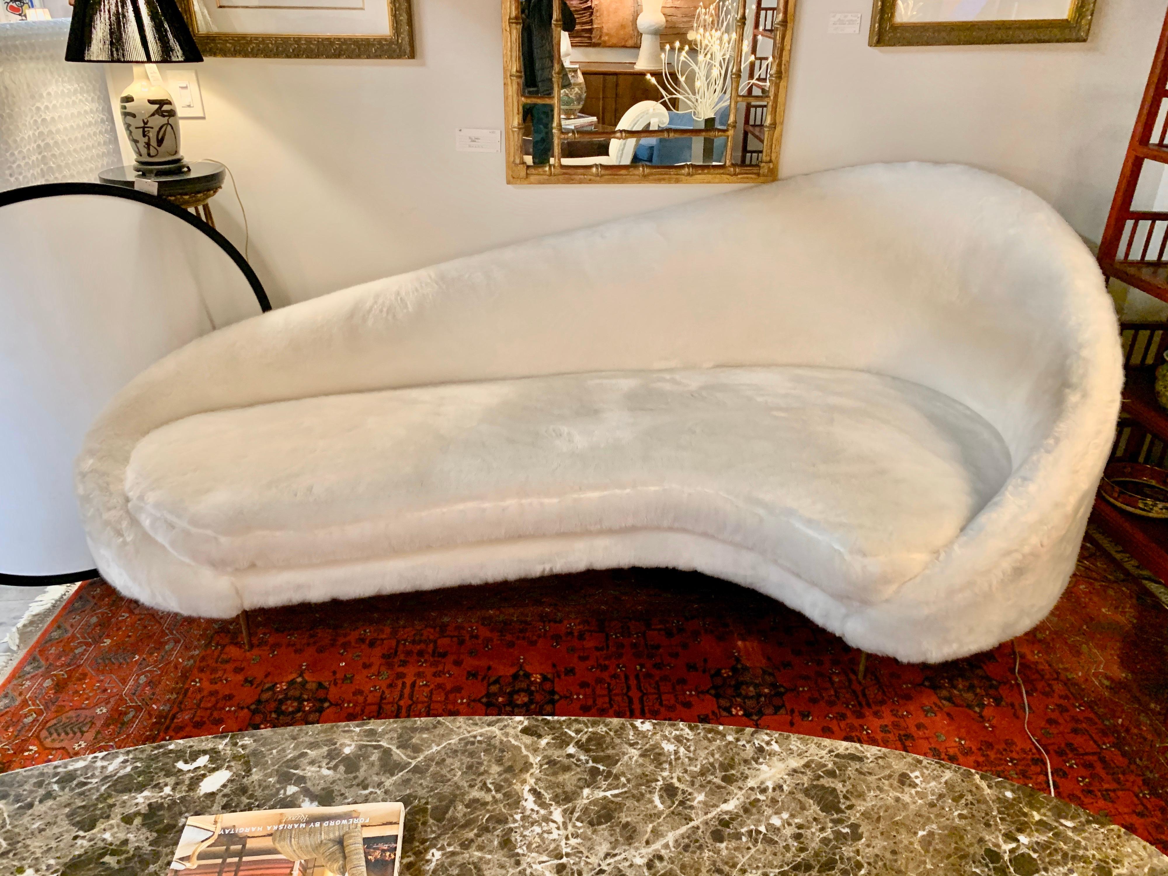 Late 20th Century Made in Italy Sculptural Sofa with Mongolian Fur White Upholstery