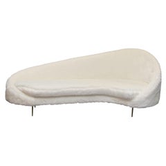 Made in Italy Sculptural Sofa with Mongolian Fur White Upholstery