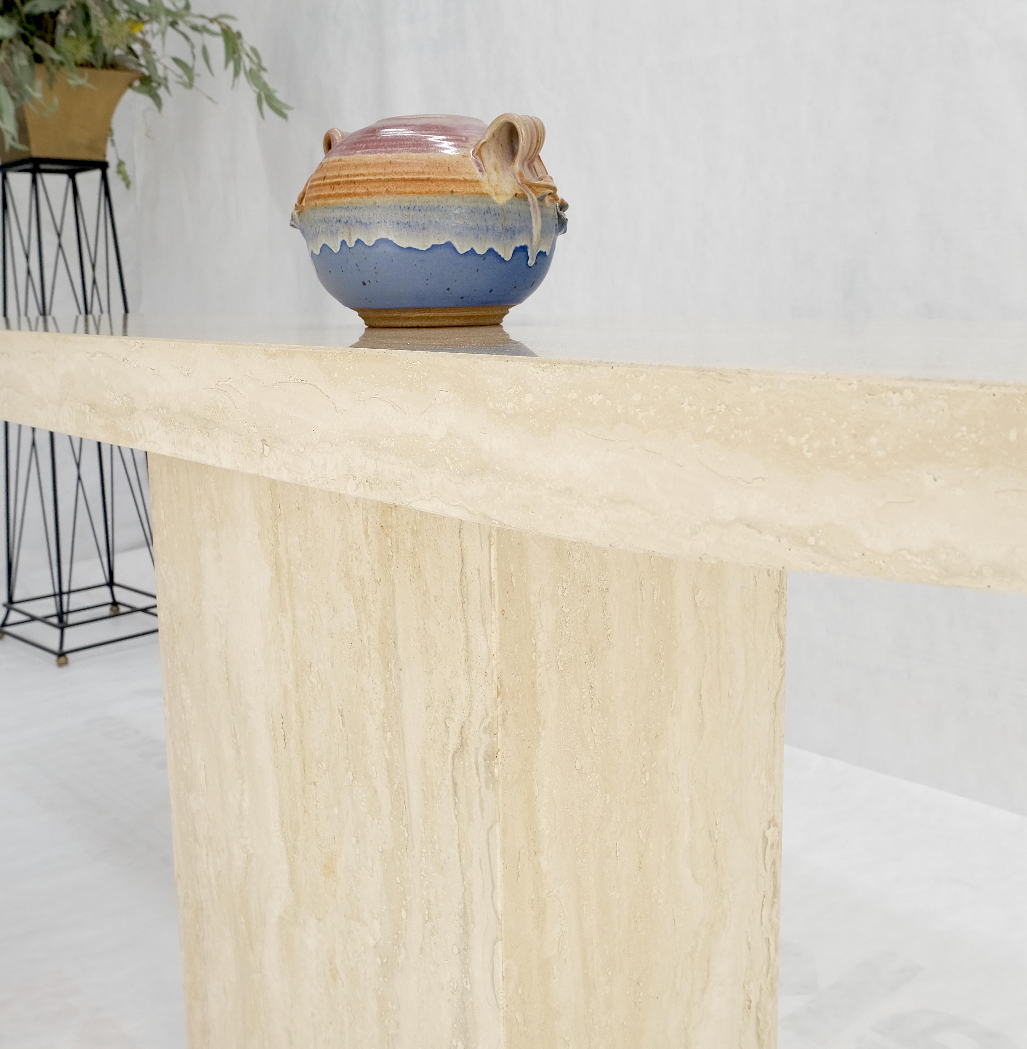 20ième siècle Made in Italy Single Pedestal Base Travertine 6 Foot Console Sofa Table MINT ! en vente