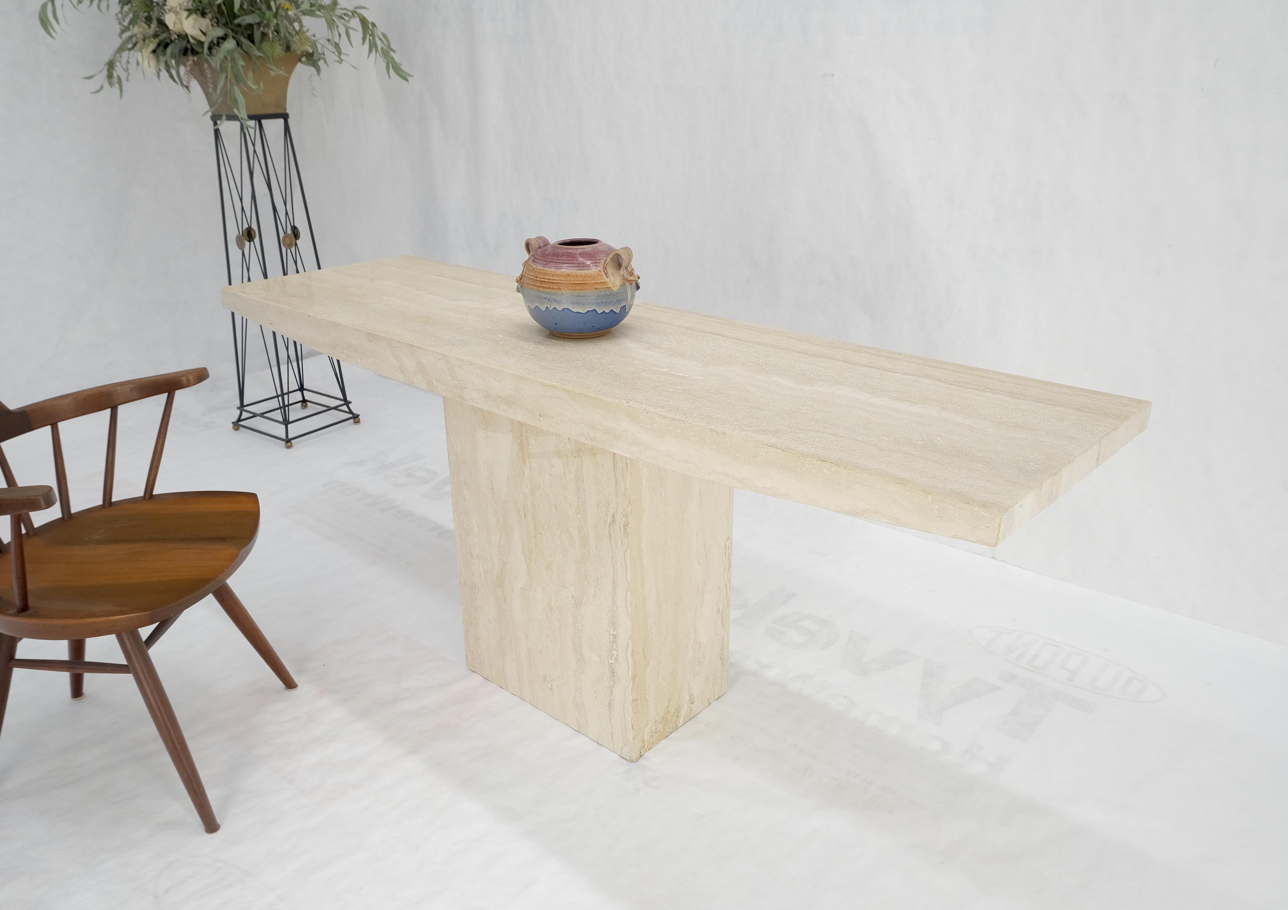 Marbre Made in Italy Single Pedestal Base Travertine 6 Foot Console Sofa Table MINT ! en vente