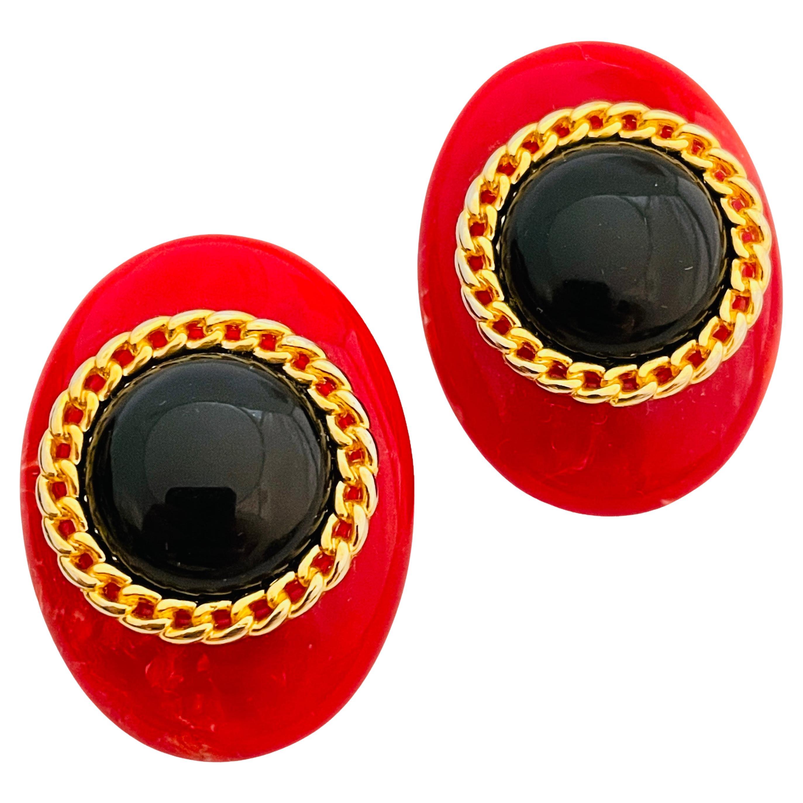 MADE IN ITALY vintage gold marble resin designer clip on earrings For Sale