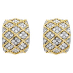 Made in Italy wide semi hoops diamonds earring in 18K gold w/ post Omega clip