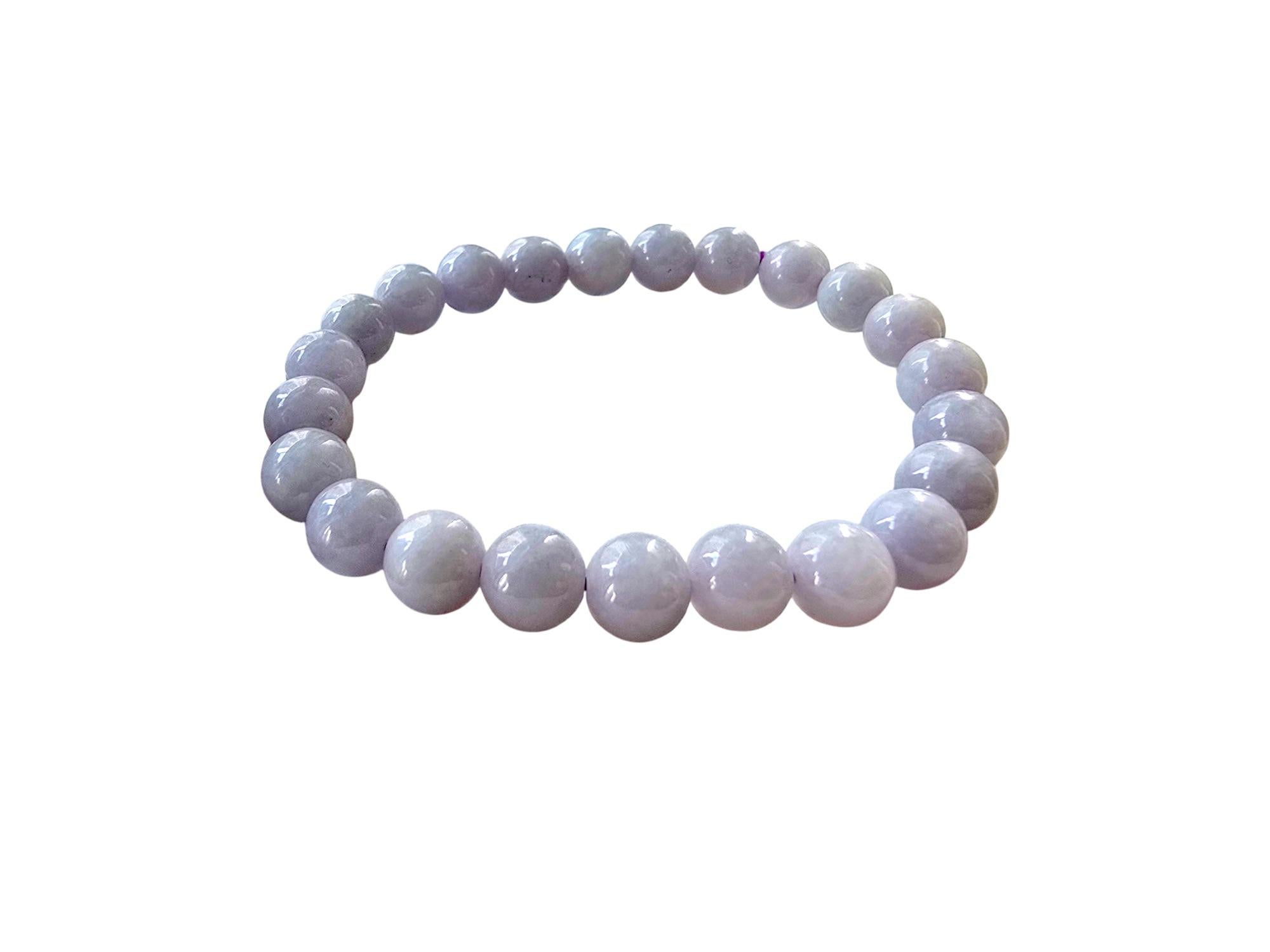 MADE IN JAPAN 8mm Beads Lavender Purple Burmese A-Jade Beaded Bracelet For Sale 6
