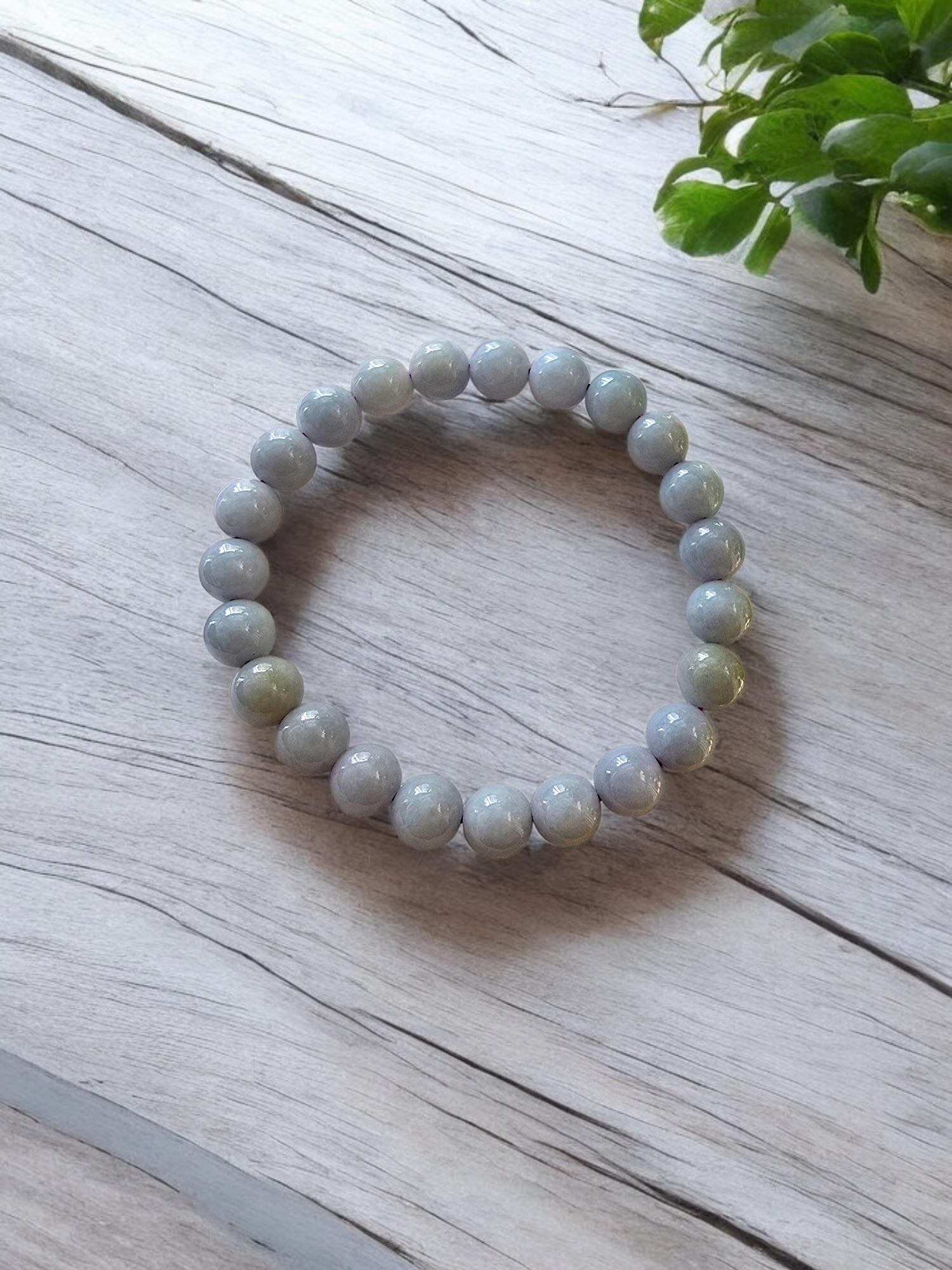 MADE IN JAPAN 8mm Beads Lavender Purple Burmese A-Jade Beaded Bracelet For Sale 6