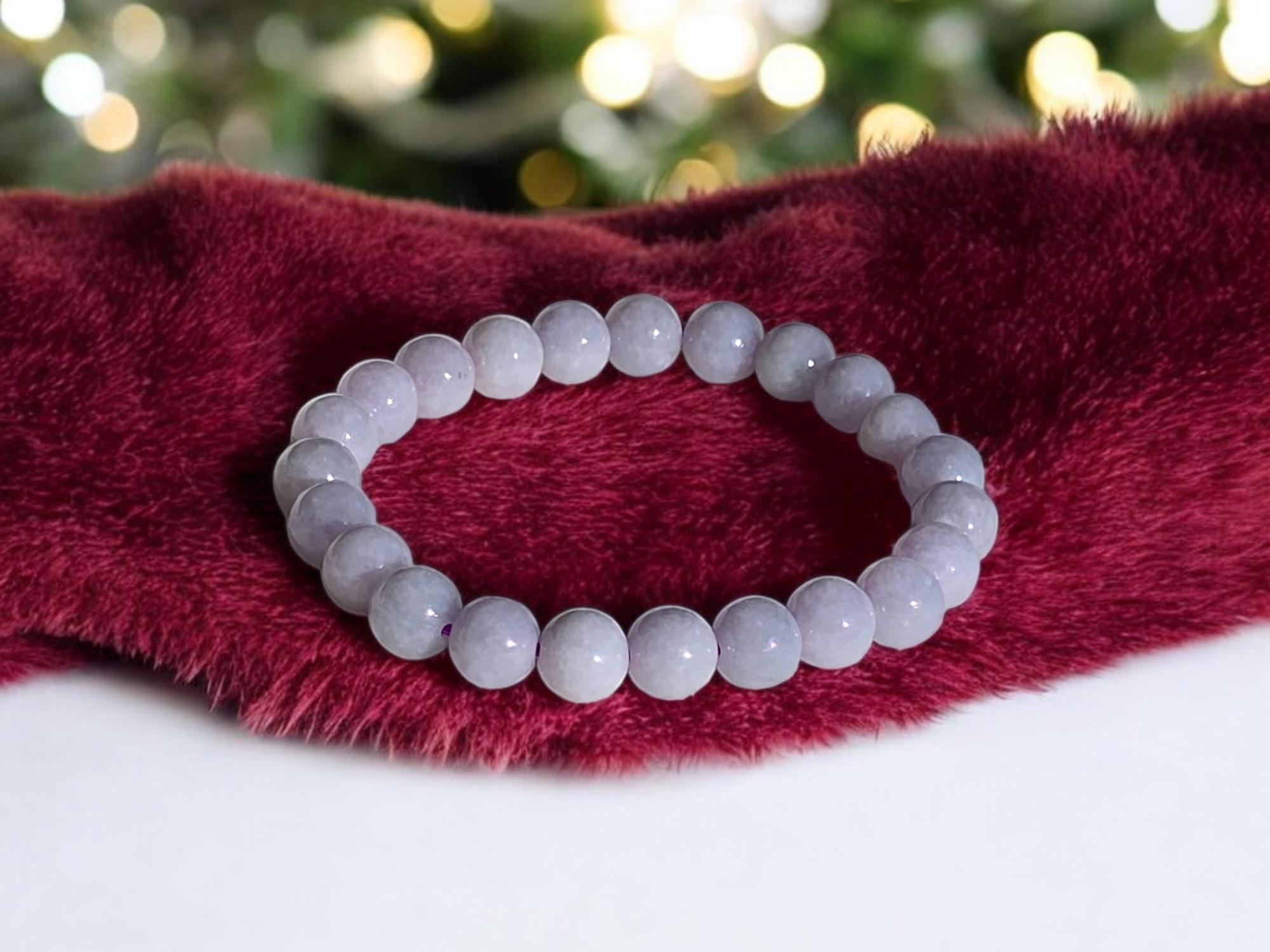 8mm each, 23 perfectly calibrated Round Lavender Purple Burmese A-Jade Jadeite Beads. This unique beads bracelet is 100% cut, calibrated, strung, and MADE IN JAPAN. Some of the rarest naturally occurring hues of A-Jadeite, calibrated Lavender