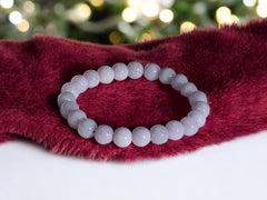 MADE IN JAPAN 8mm Beads Lavender Purple Burmese A-Jade Beaded Bracelet