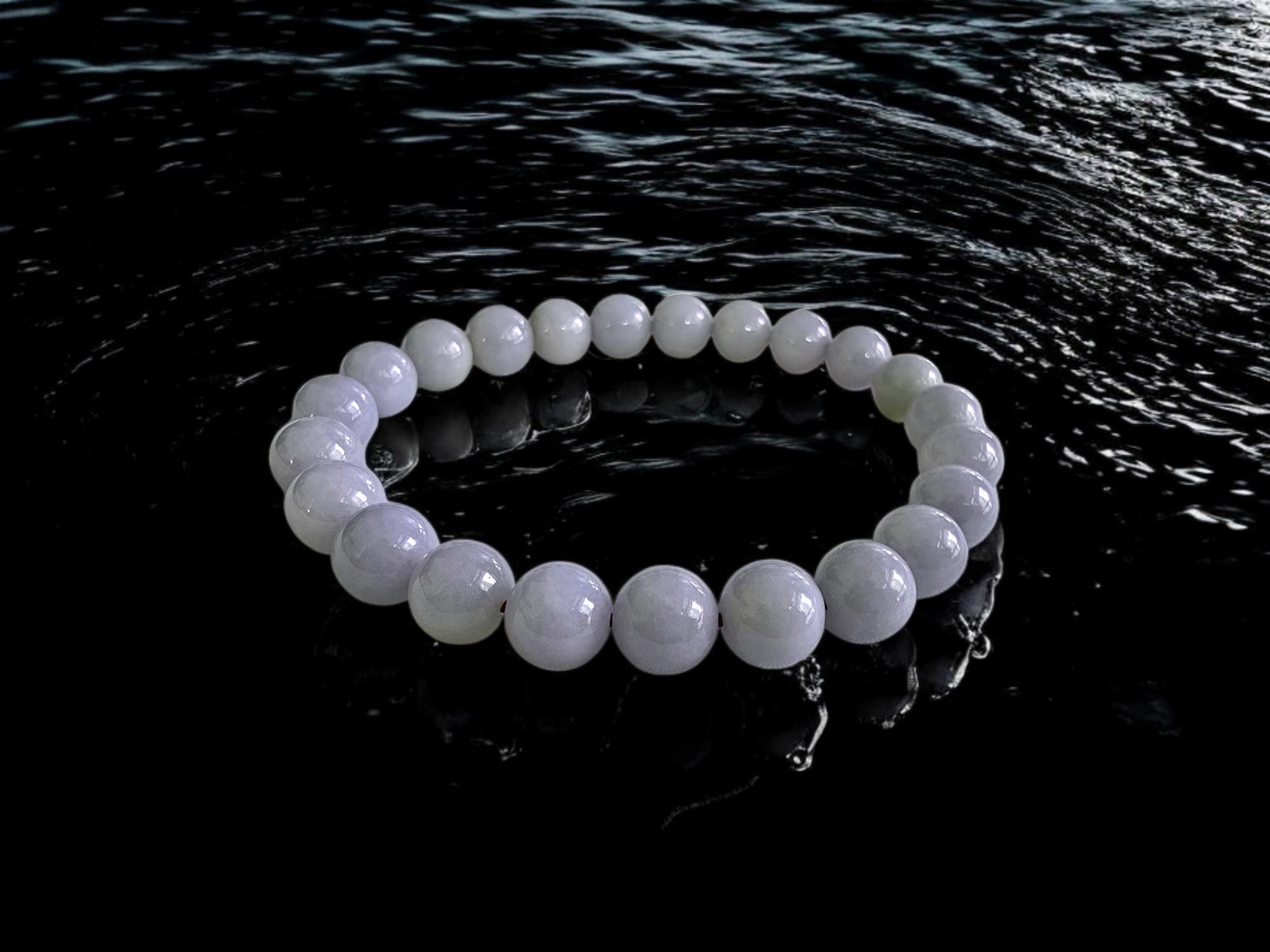 MADE IN JAPAN 8mm Beads Lavender Purple Burmese A-Jade Beaded Bracelet For Sale 1