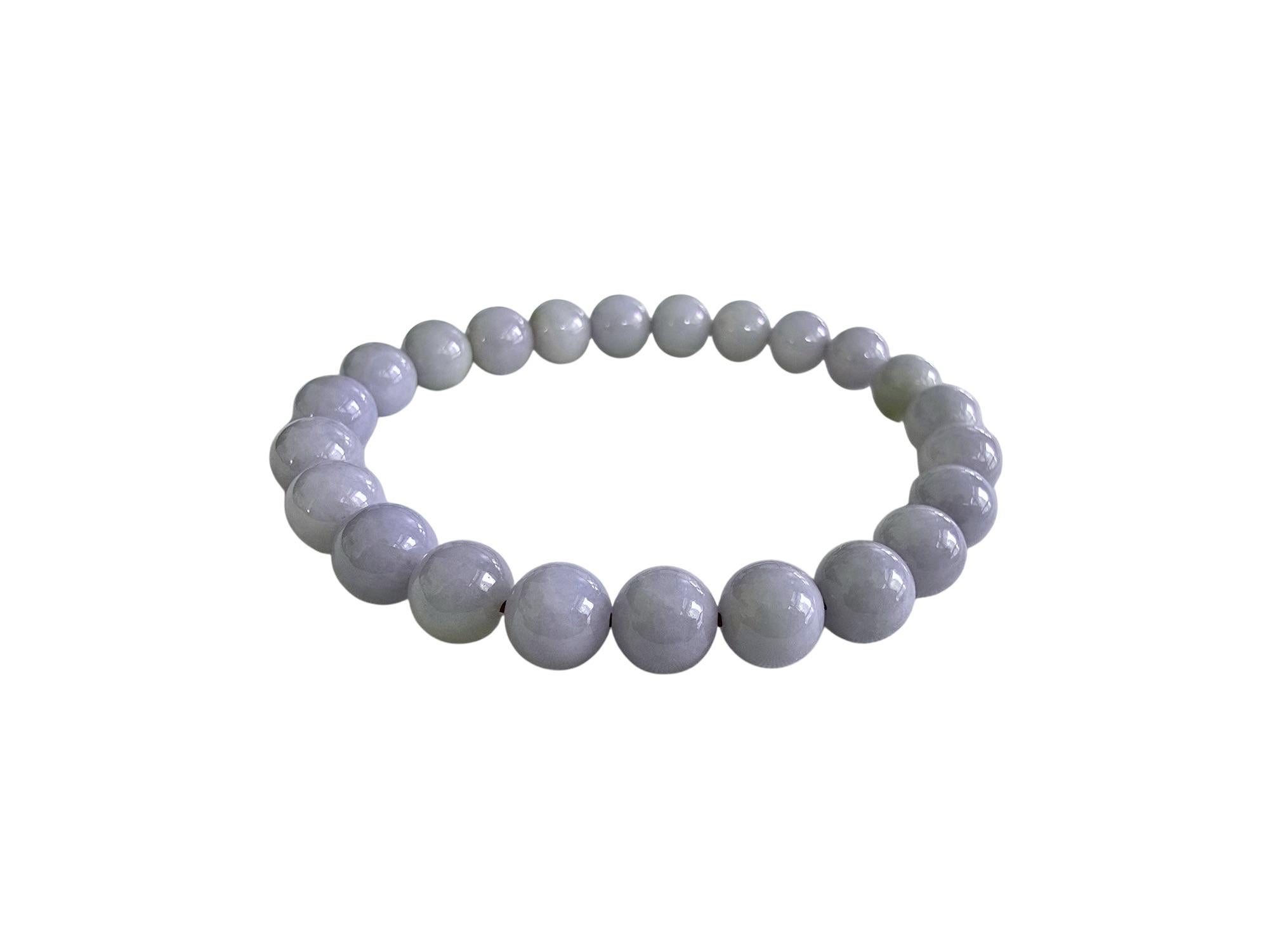 MADE IN JAPAN 8mm Beads Lavender Purple Burmese A-Jade Beaded Bracelet For Sale 2