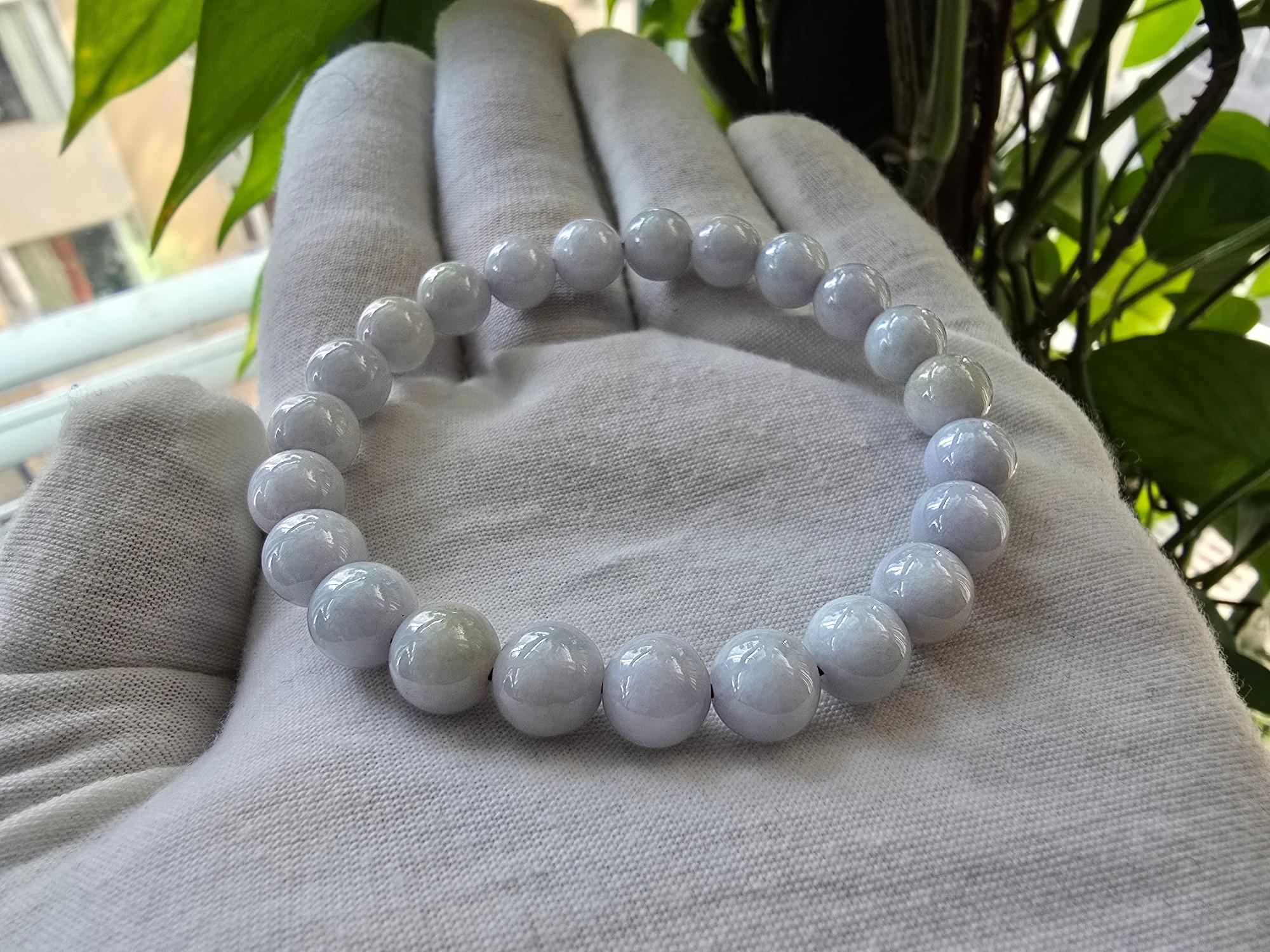 MADE IN JAPAN 8mm Beads Lavender Purple Burmese A-Jade Beaded Bracelet For Sale 4
