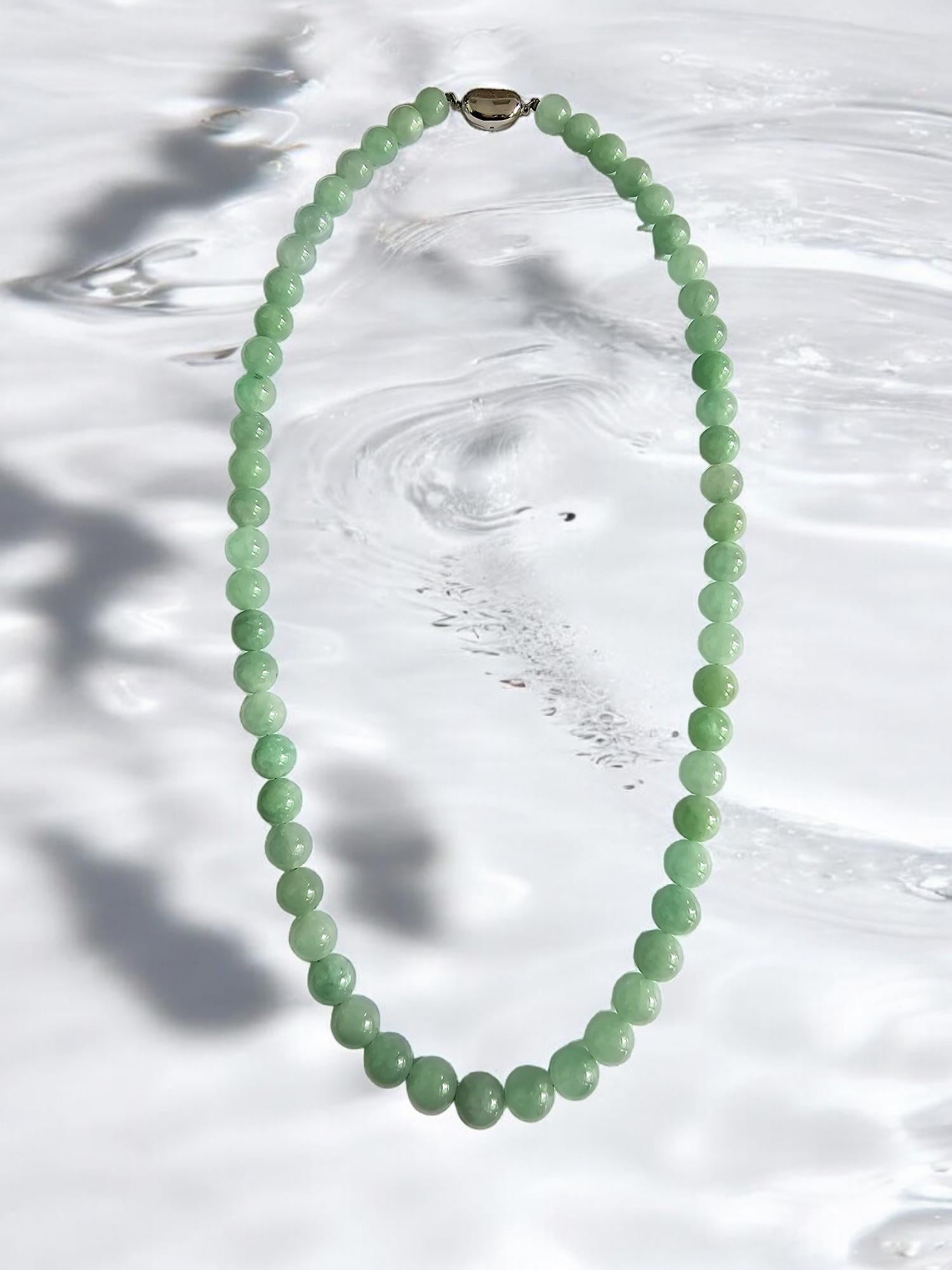 MADE IN JAPAN Burmese A-Jade Beaded Necklace 8.50-10mm Each x 57 beads Silver925 For Sale 5