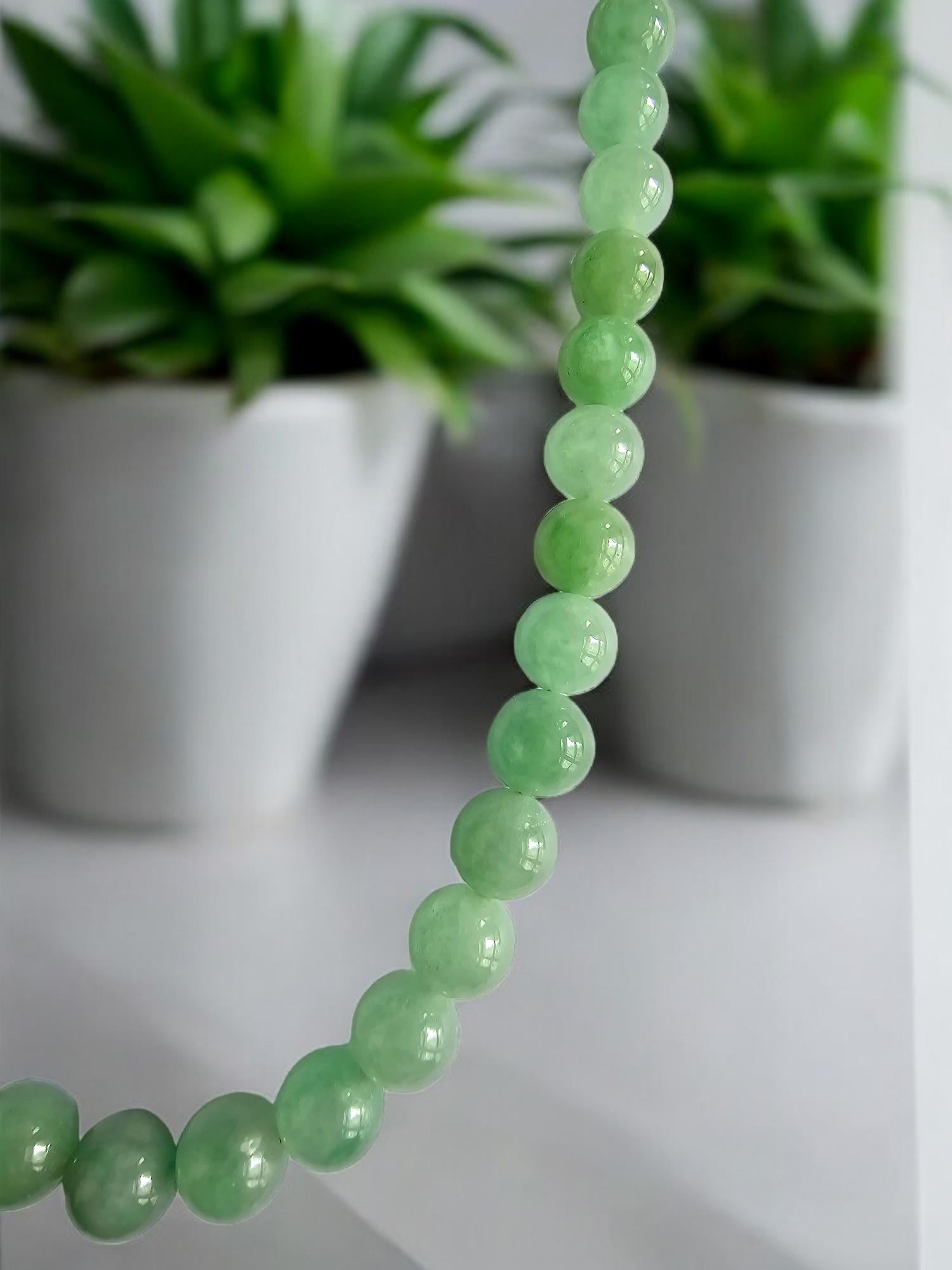 MADE IN JAPAN Burmese A-Jade Beaded Necklace 8.50-10mm Each x 57 beads Silver925 For Sale 6