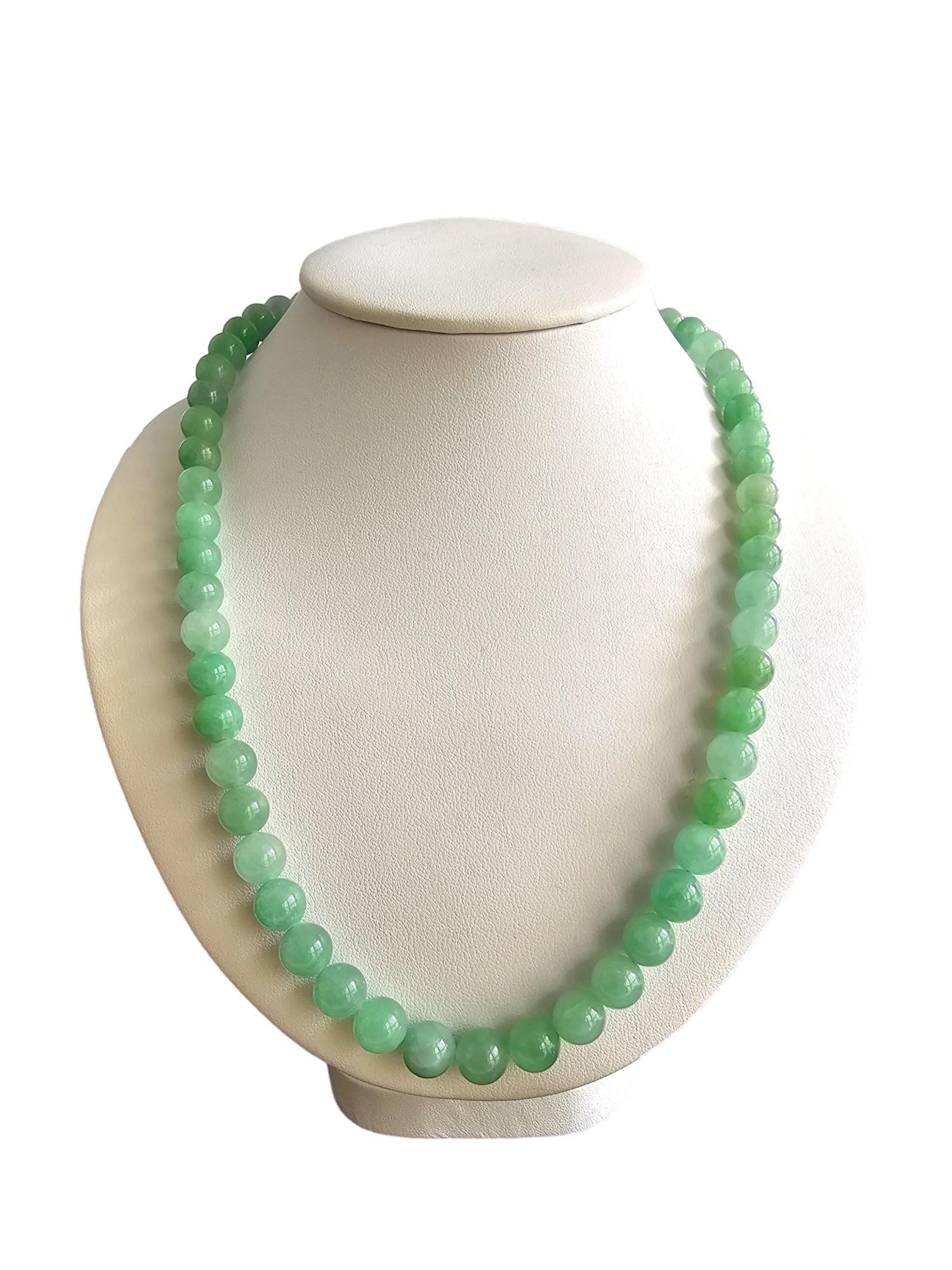 MADE IN JAPAN Burmese A-Jade Beaded Necklace 8.50-10mm Each x 57 beads Silver925 For Sale 7
