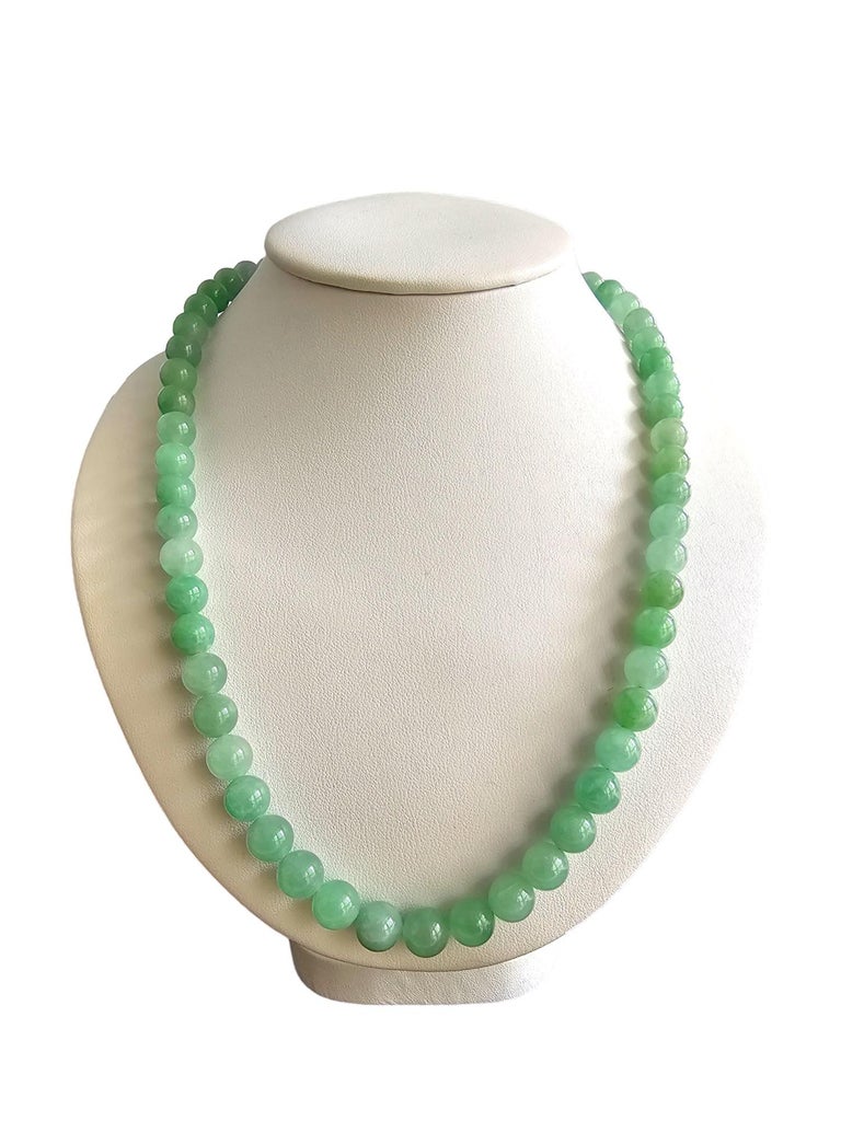 Collier Perles De Jade Ou Jadéite - Fermoir Argent 925, Pierre Verte, Occasion