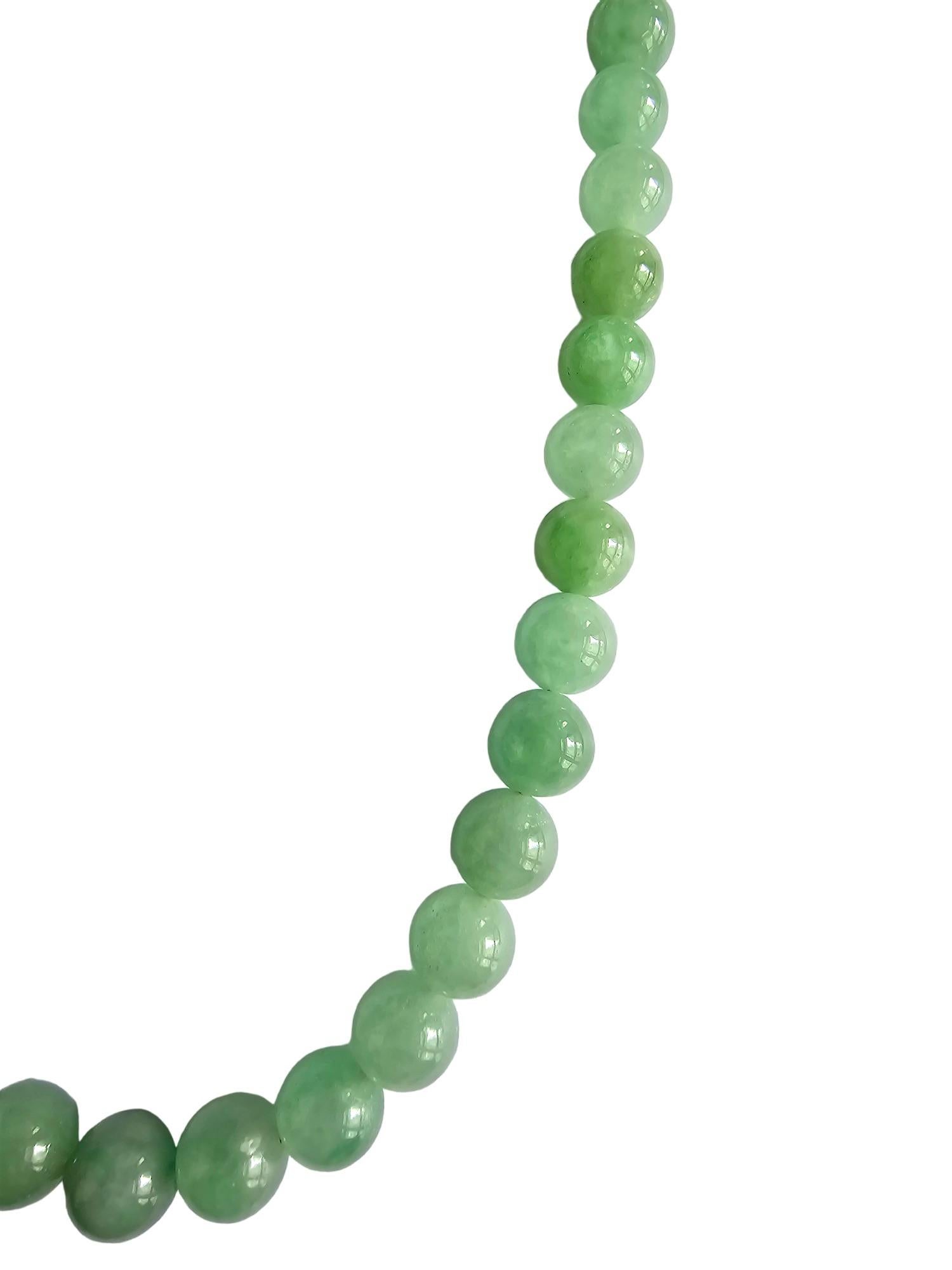 MADE IN JAPAN Burmese A-Jade Beaded Necklace 8.50-10mm Each x 57 beads Silver925 For Sale 9