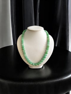 MADE IN JAPAN Burmese A-Jade Beaded Necklace 8.50-10mm Each x 57 beads Silver925