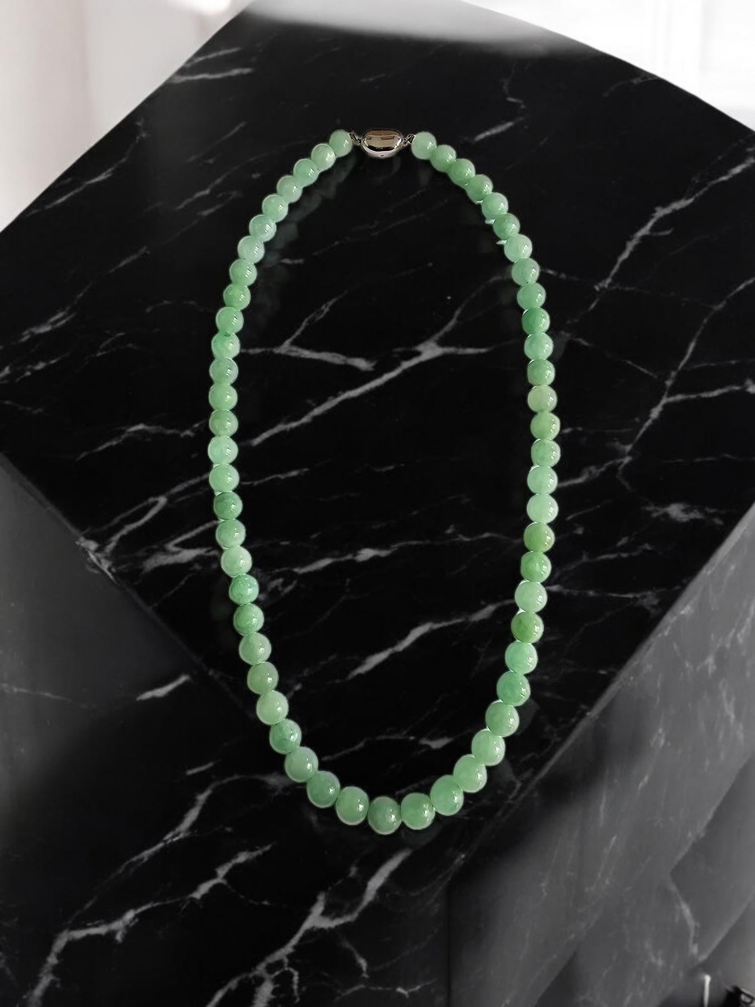 Uncut MADE IN JAPAN Burmese A-Jade Beaded Necklace 8.50-10mm Each x 57 beads Silver925 For Sale