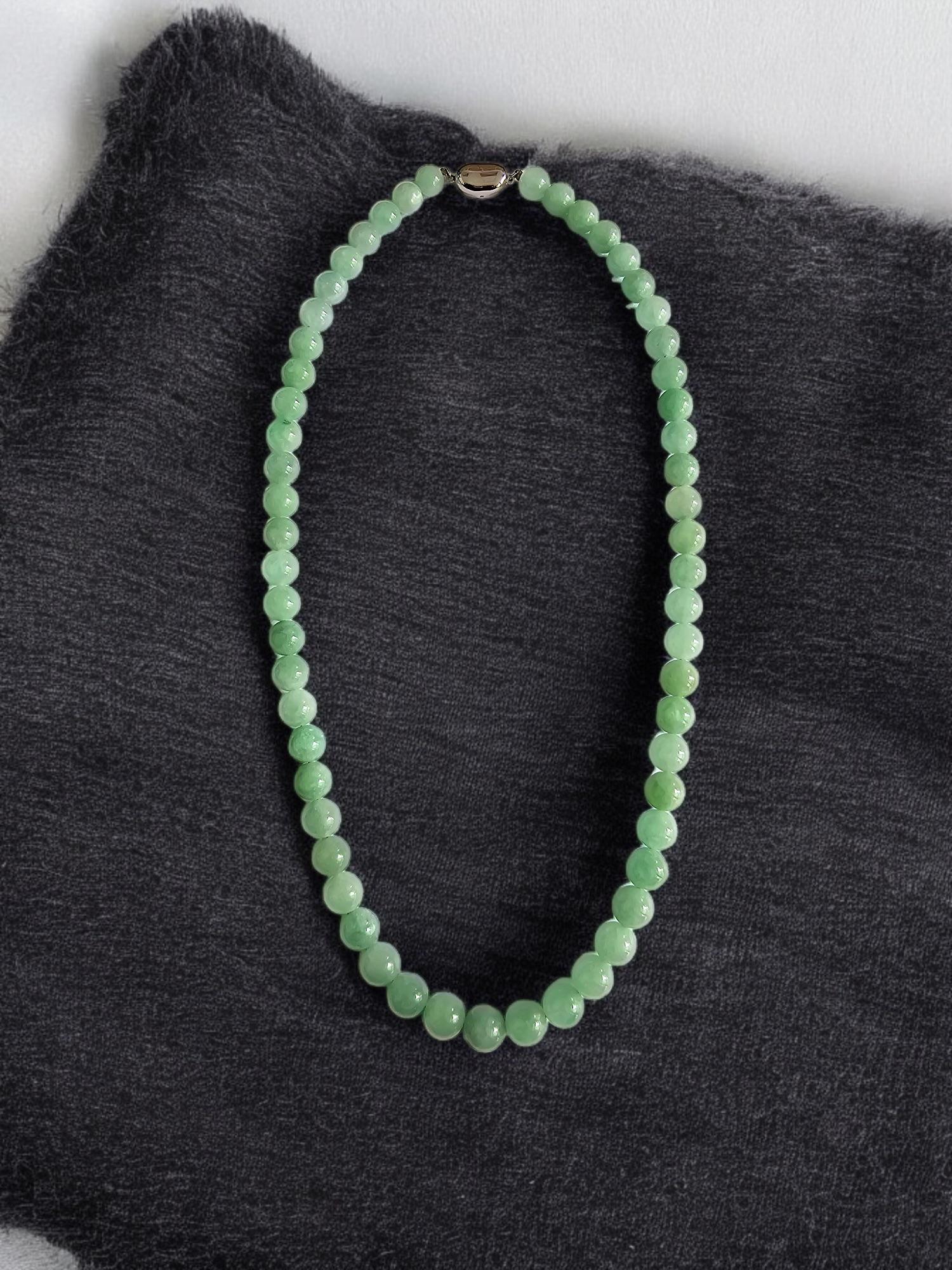 MADE IN JAPAN Burmese A-Jade Beaded Necklace 8.50-10mm Each x 57 beads Silver925 In New Condition For Sale In Kowloon, HK