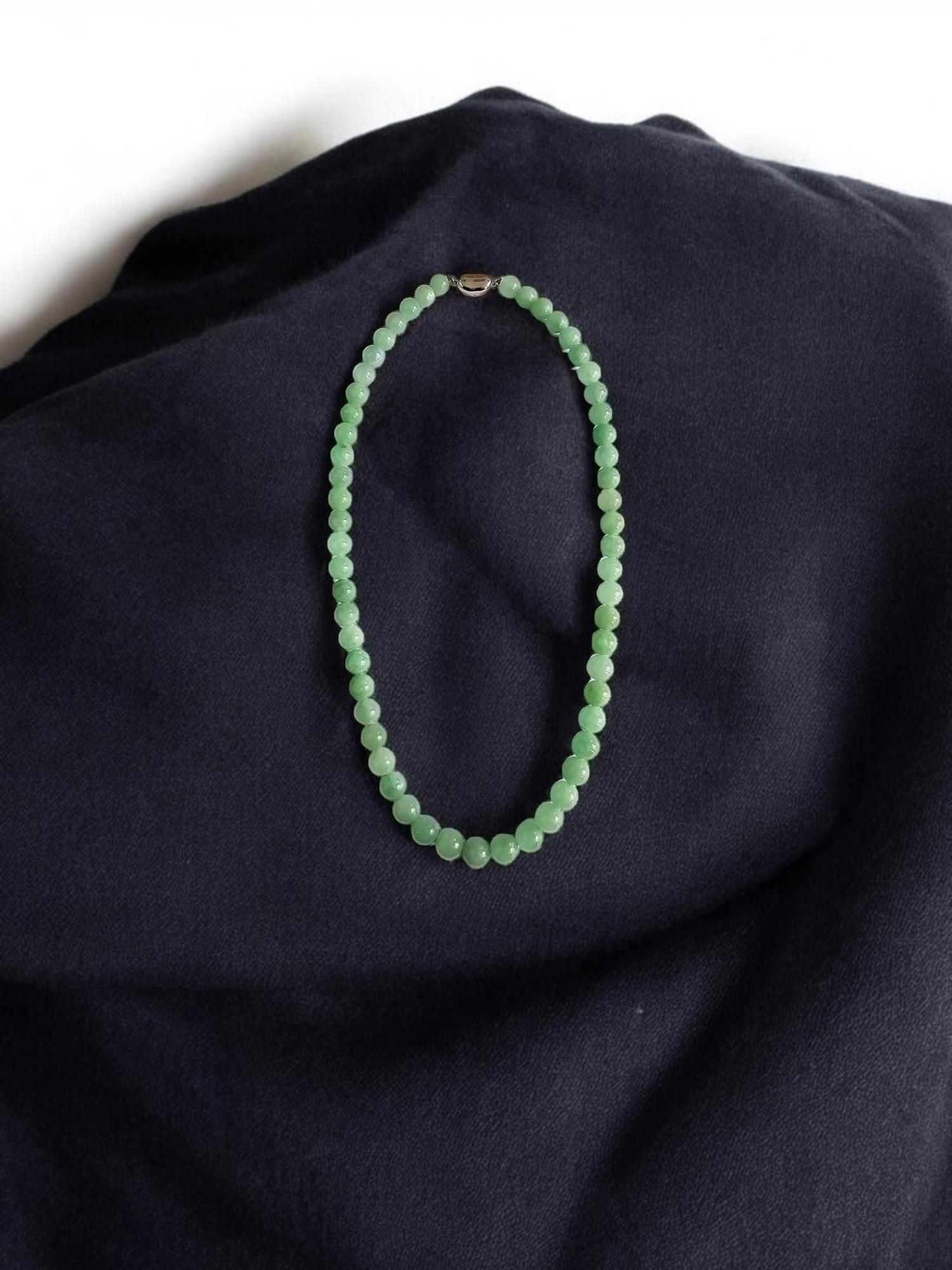 MADE IN JAPAN Burmese A-Jade Beaded Necklace 8.50-10mm Each x 57 beads Silver925 For Sale 1