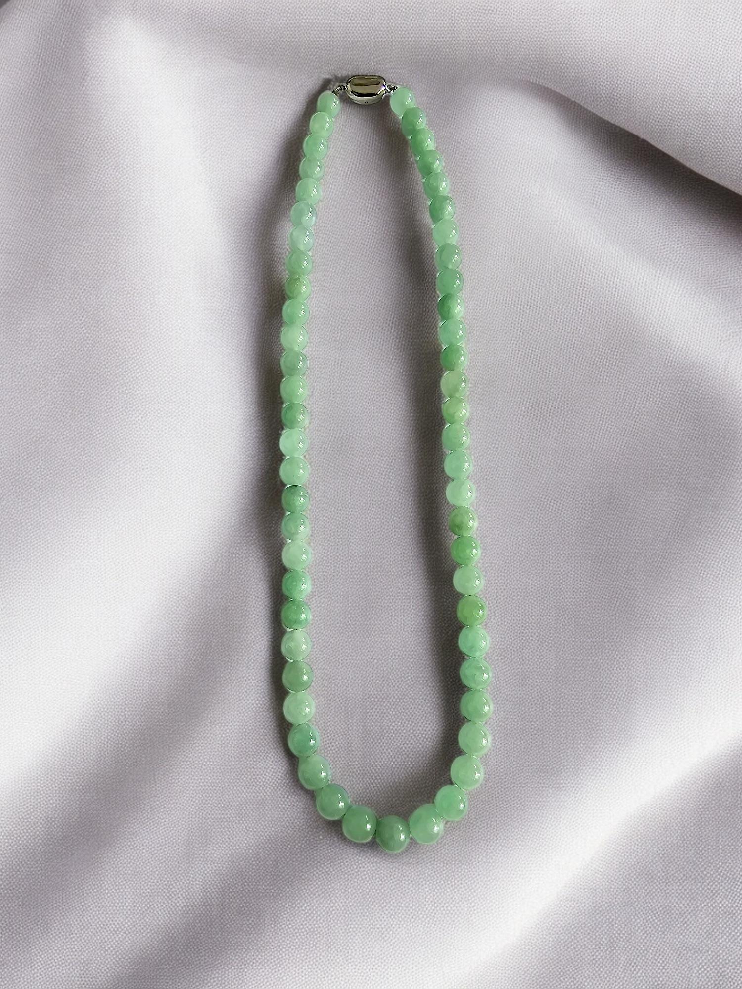 MADE IN JAPAN Burmese A-Jade Beaded Necklace 8.50-10mm Each x 57 beads Silver925 For Sale 2