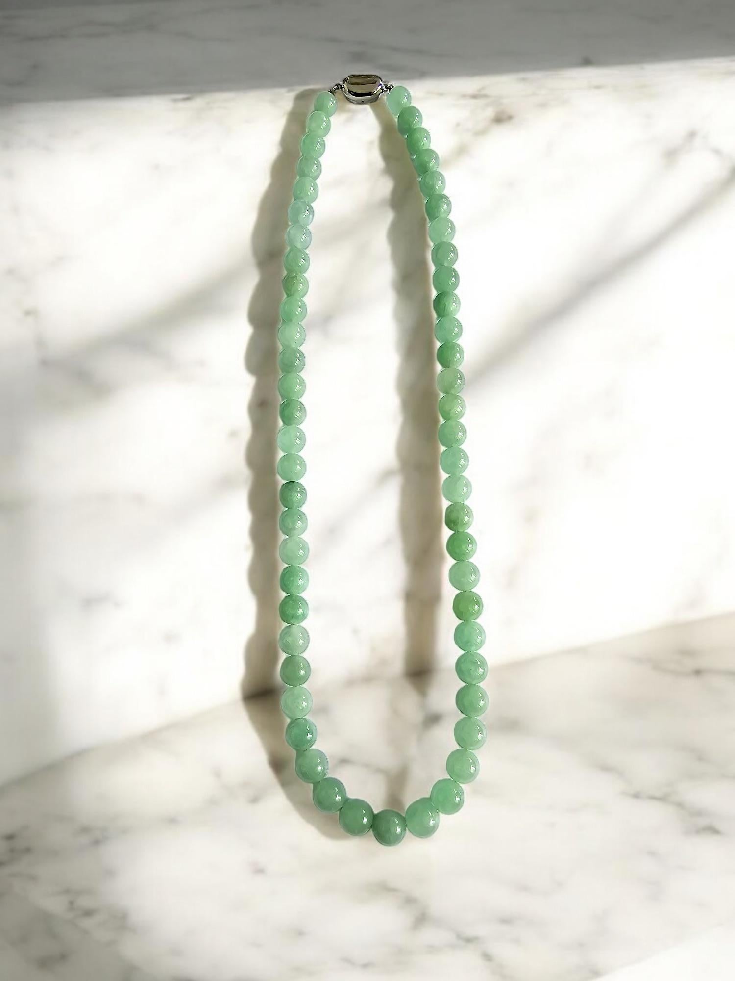 MADE IN JAPAN Burmese A-Jade Beaded Necklace 8.50-10mm Each x 57 beads Silver925 For Sale 3
