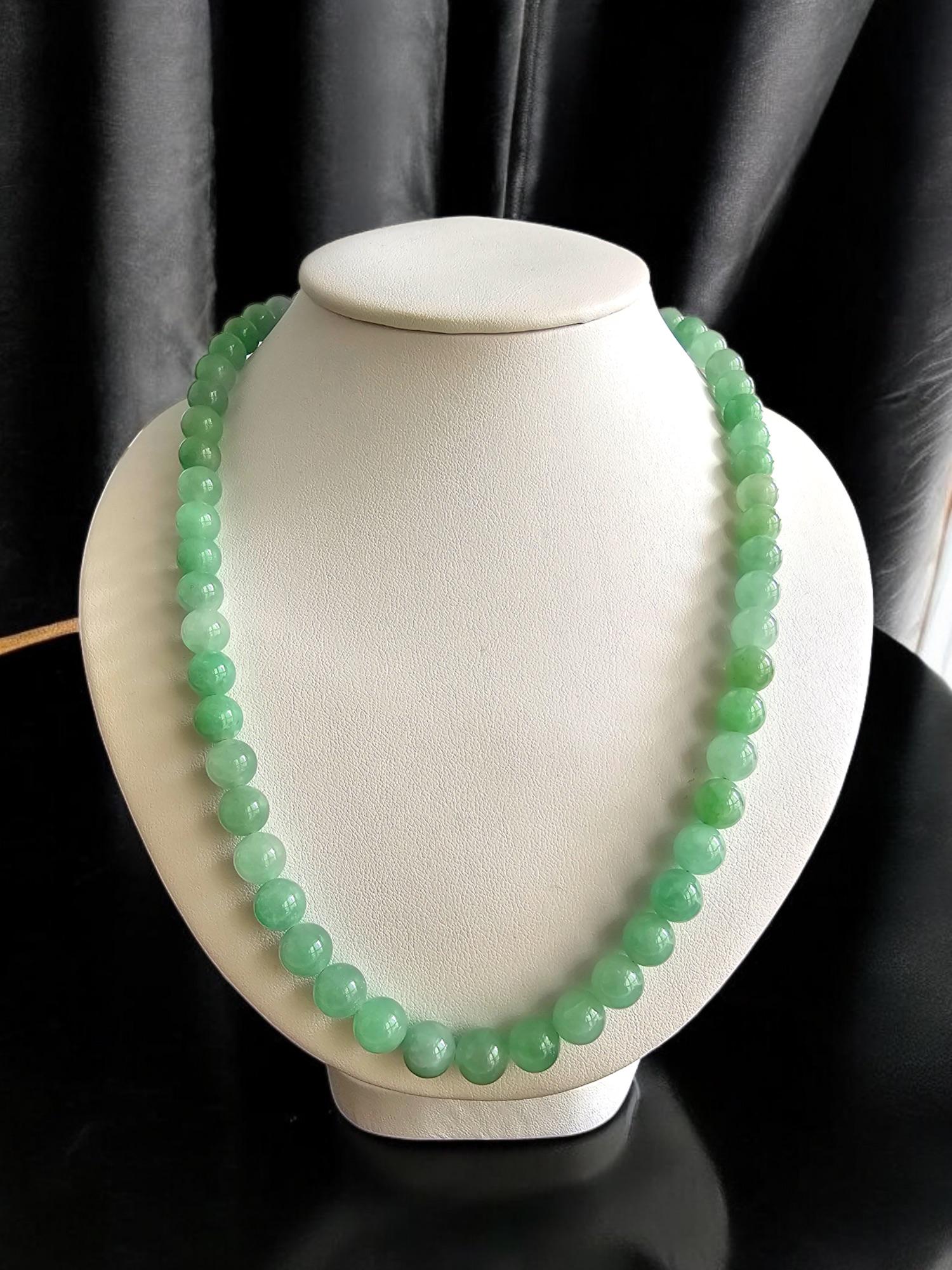 MADE IN JAPAN Burmese A-Jade Beaded Necklace 8.50-10mm Each x 57 beads Silver925 For Sale 4