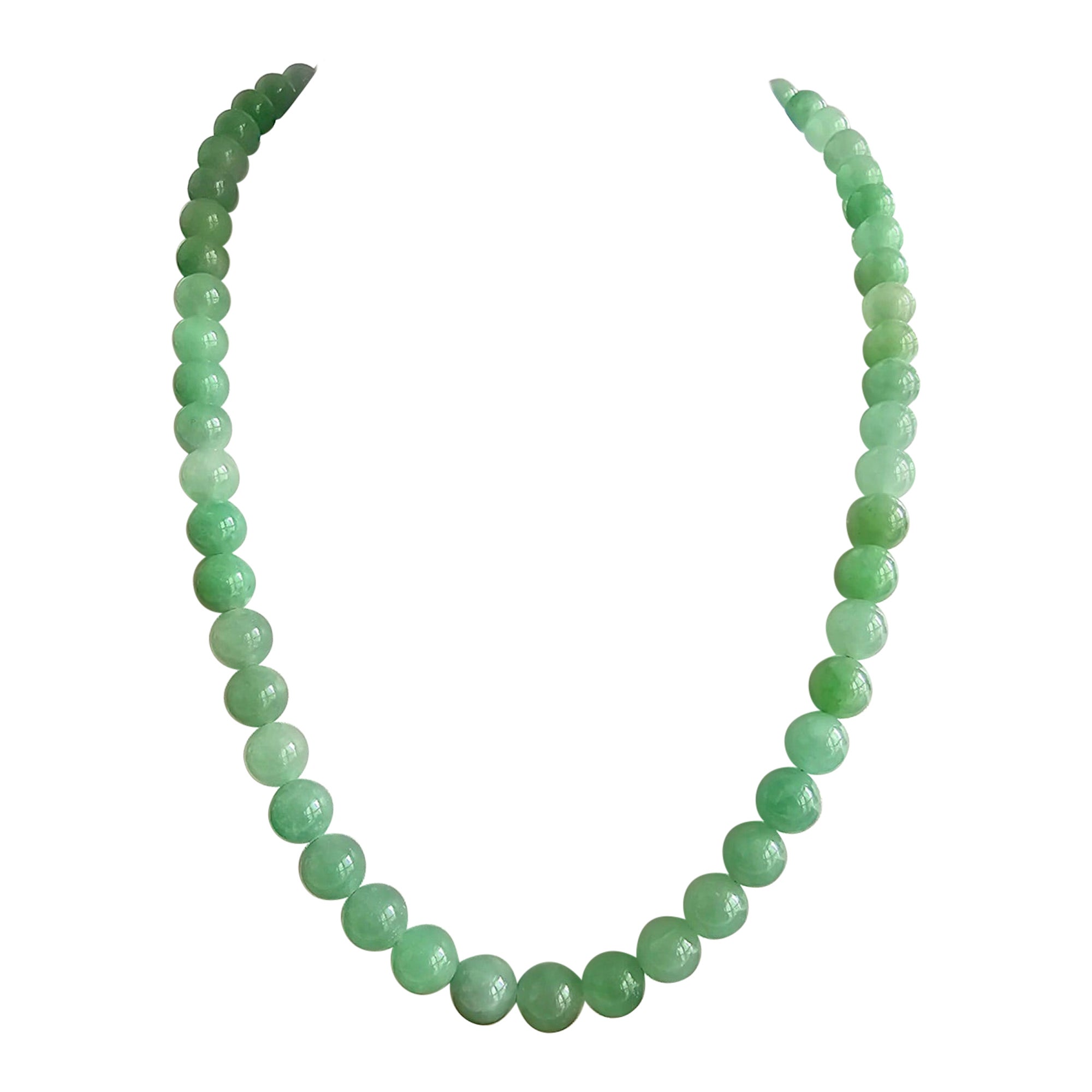 MADE IN JAPAN Burmese A-Jade Beaded Necklace 8.50-10mm Each x 57 beads Silver925 For Sale