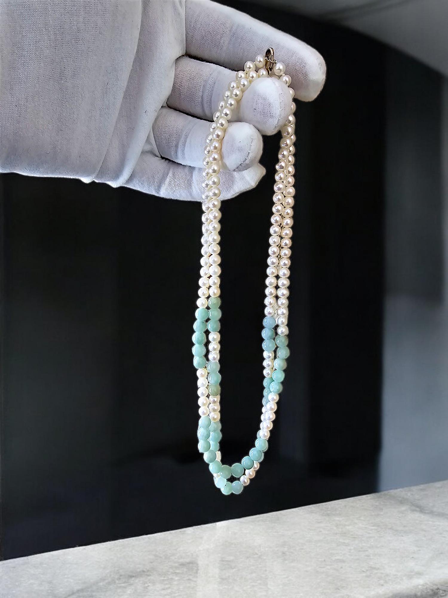 MADE IN JAPAN Burmese A-Jade & Pearl Beaded Necklace w/ Silver 925 For Sale 5