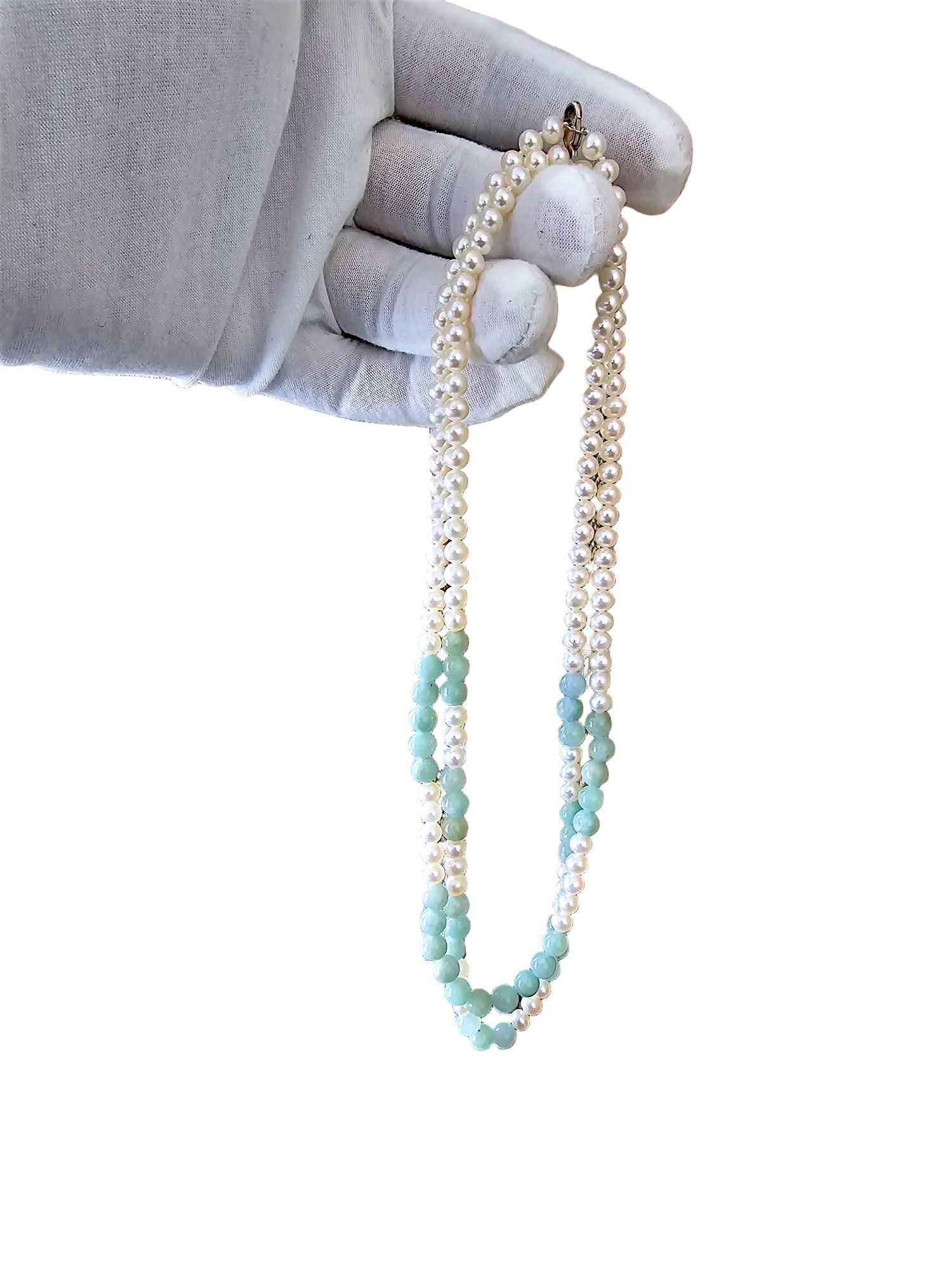 MADE IN JAPAN Burmese A-Jade & Pearl Beaded Necklace w/ Silver 925 For Sale 6