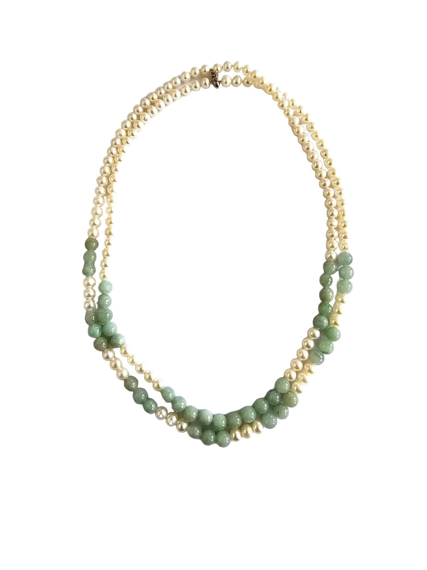 MADE IN JAPAN Burmese A-Jade & Pearl Beaded Necklace w/ Silver 925 For Sale 9