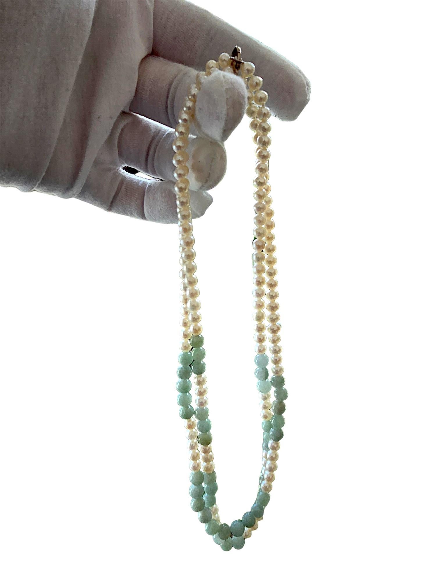 MADE IN JAPAN 5-6.5mm each, 163 perfectly calibrated gradient Beads. 41 x Green Burmese Jadeite Beads, 122 x Japanese White Pearl Necklace with Sterling Silver 925 Clasp.

This unique beads Necklace  is 100% cut, calibrated, strung, and MADE IN