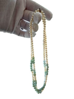 MADE IN JAPAN Burmese A-Jade & Pearl Beaded Necklace w/ Silver 925