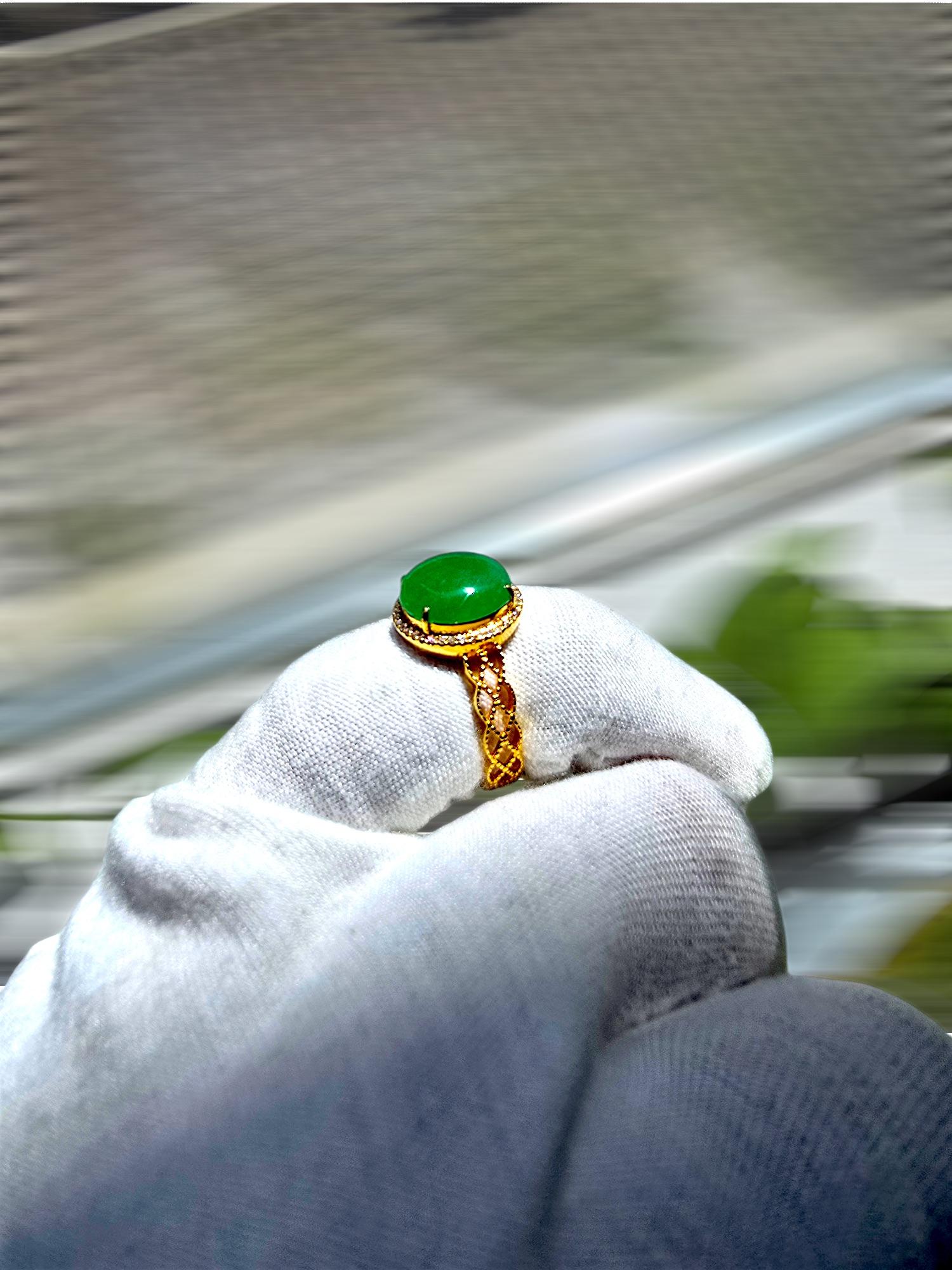 MADE IN JAPAN Certified Burmese A-Jade, Natural White Diamonds and 18K Gold For Sale 5