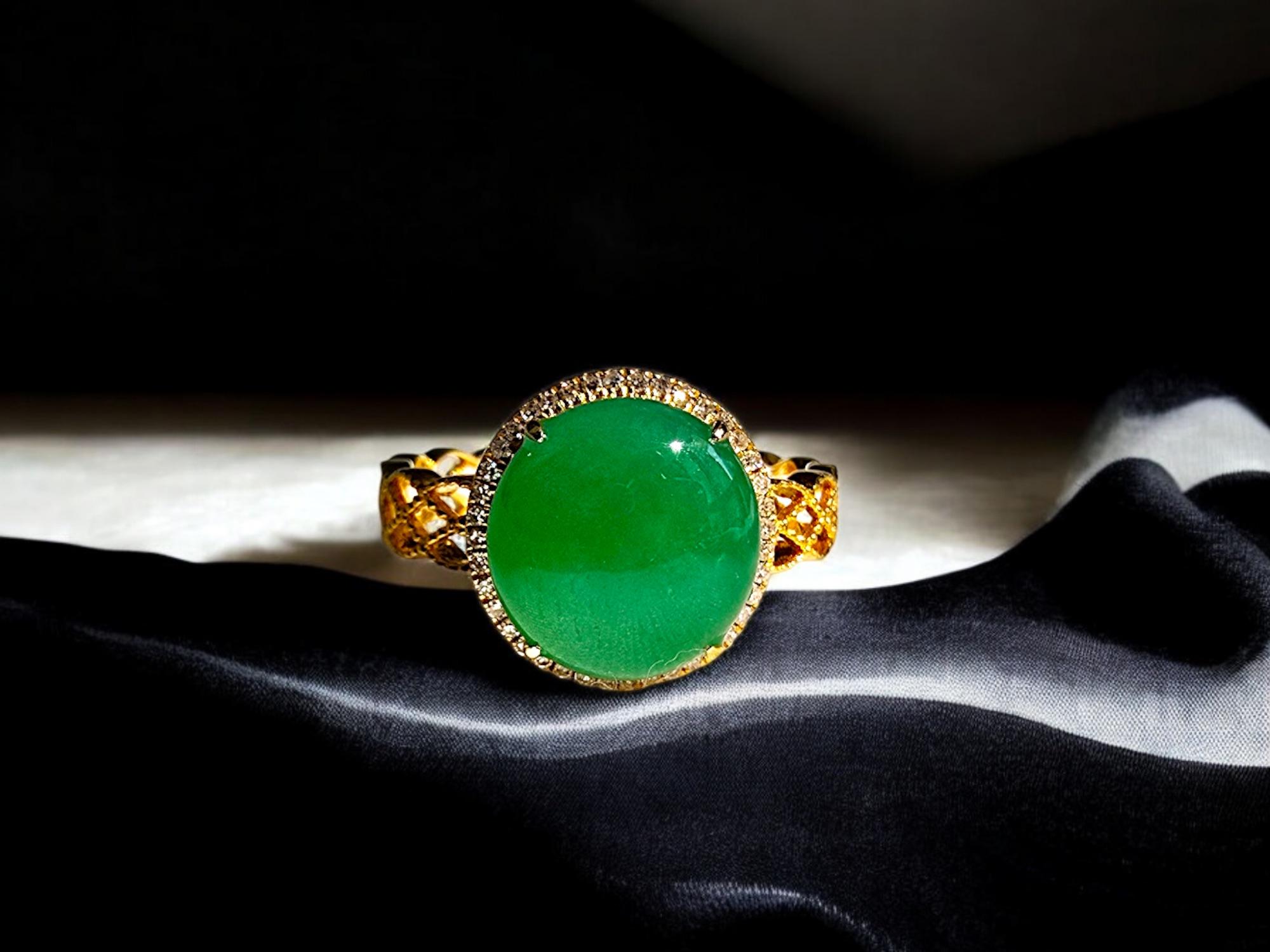 MADE IN JAPAN Certified Burmese A-Jade, Natural White Diamonds and 18K Gold For Sale 6