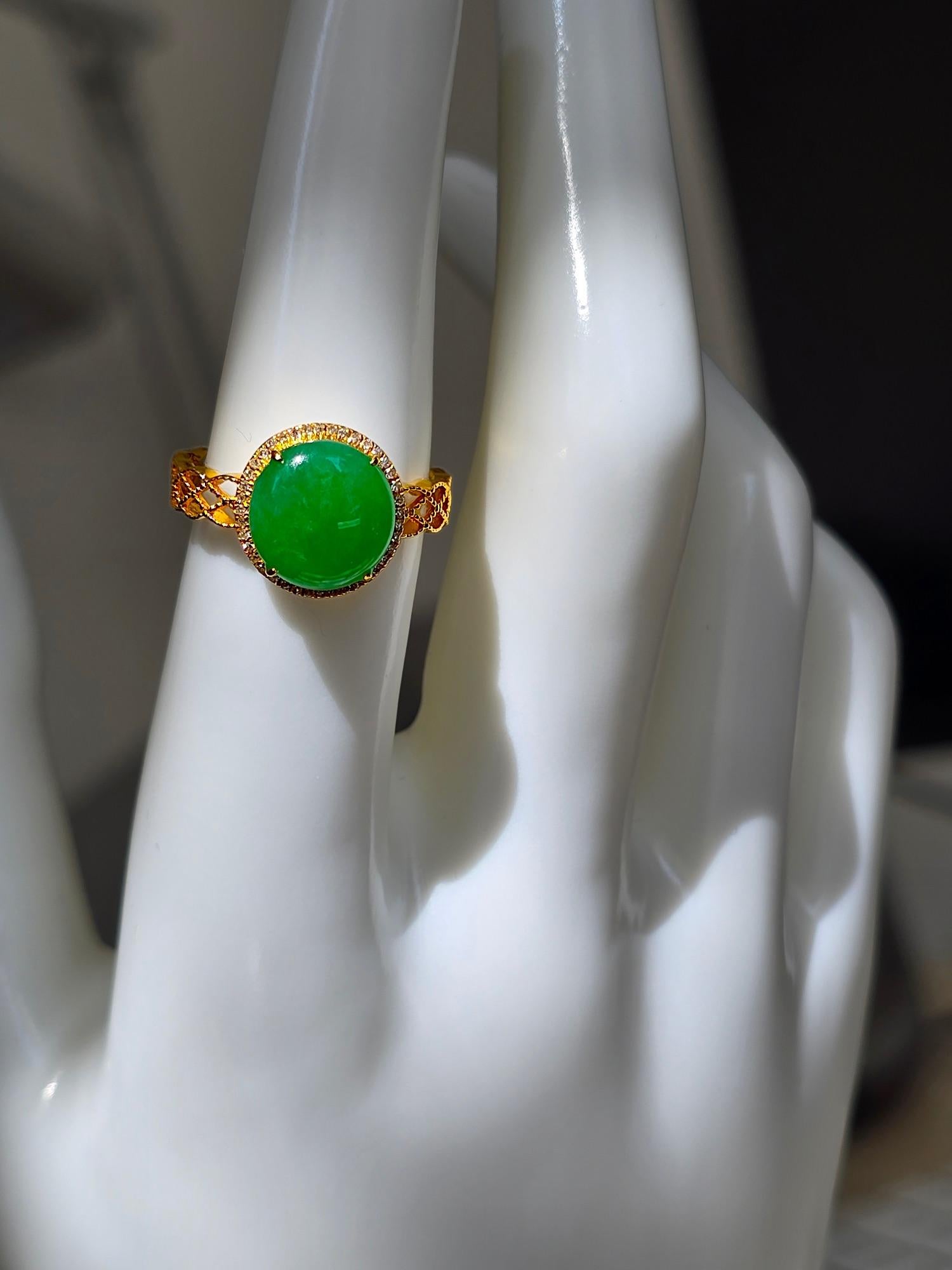 MADE IN JAPAN Certified Burmese A-Jade, Natural White Diamonds and 18K Gold For Sale 7