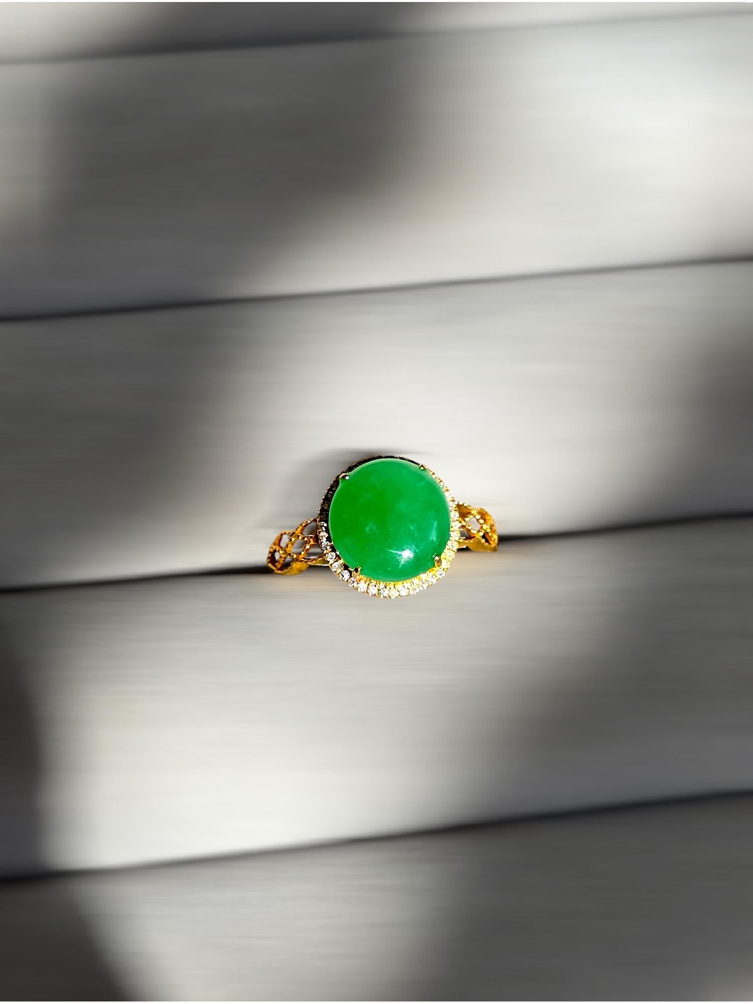 MADE IN JAPAN Certified Burmese A-Jade, Natural White Diamonds and 18K Gold For Sale 8