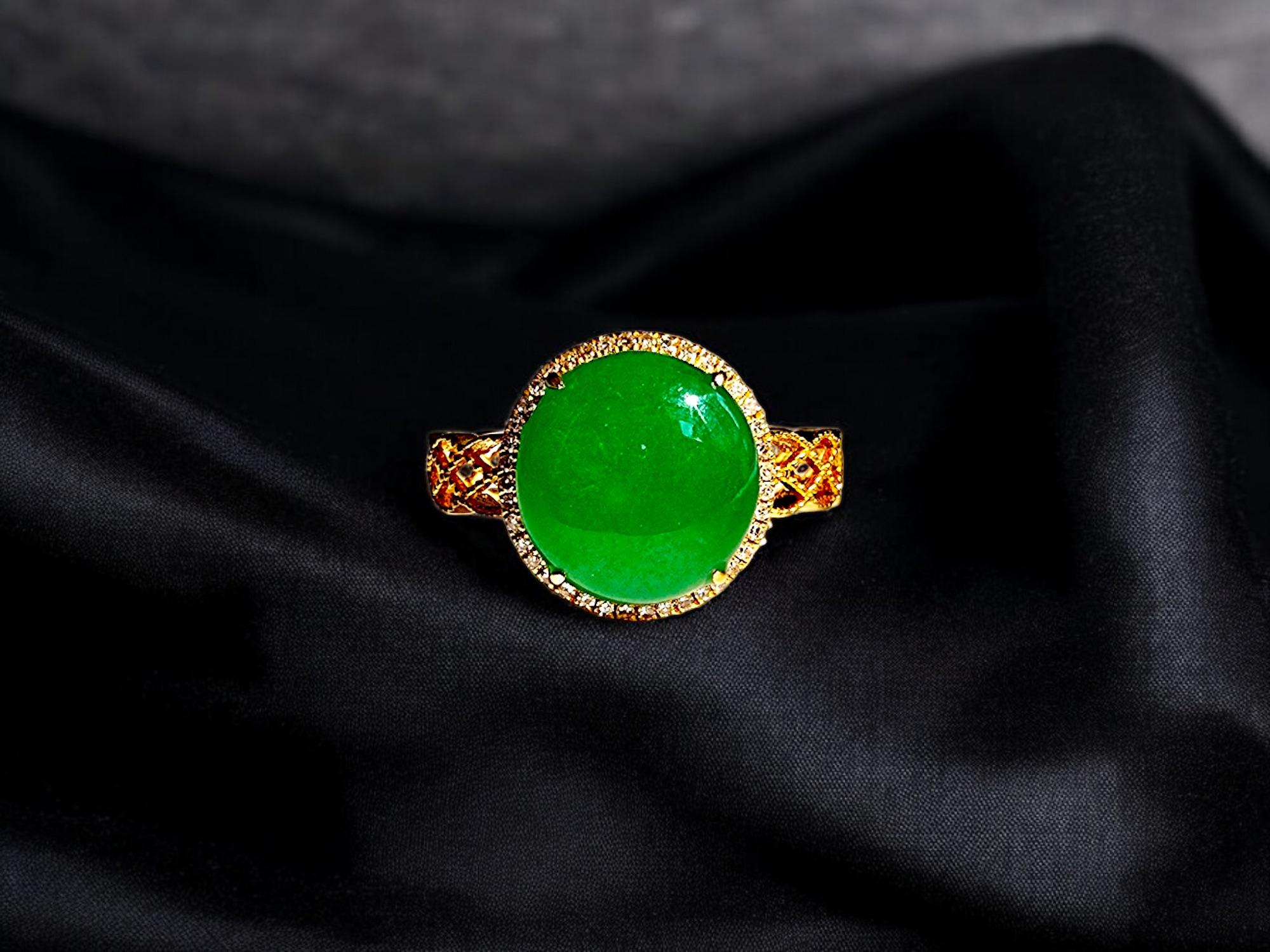 MADE IN JAPAN Certified Burmese A-Jade, Natural White Diamonds and 18K Gold For Sale 9