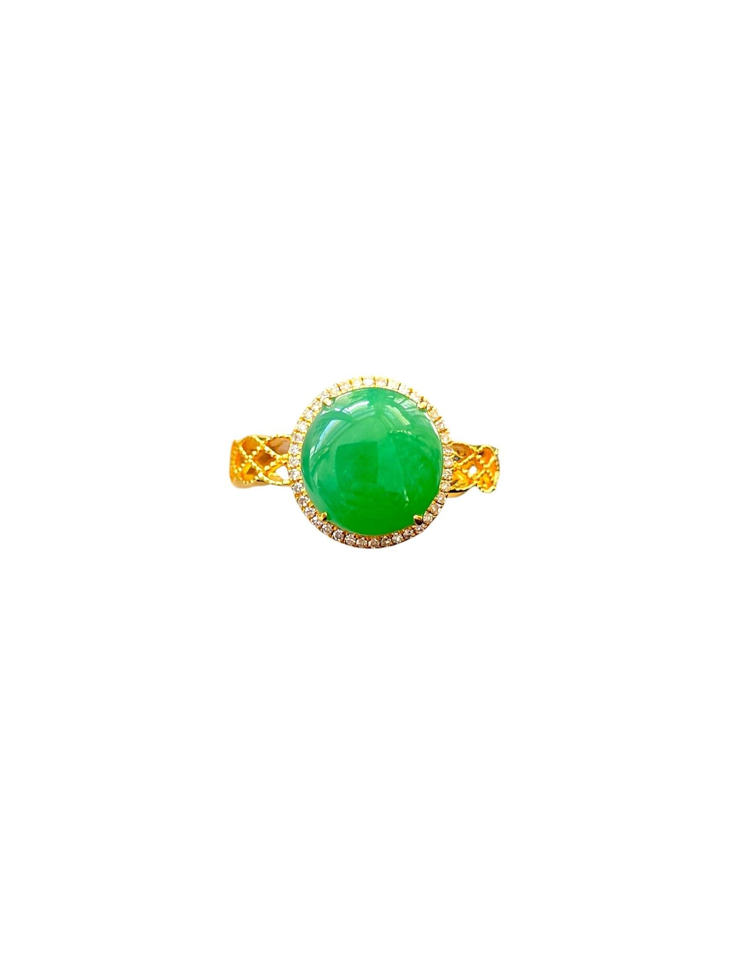 Women's or Men's MADE IN JAPAN Certified Burmese A-Jade, Natural White Diamonds and 18K Gold For Sale