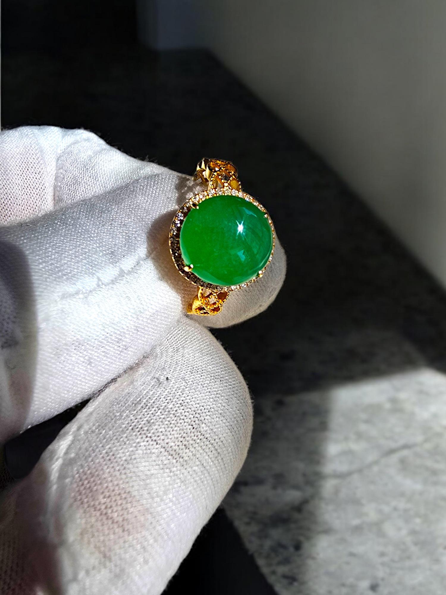 MADE IN JAPAN Certified Burmese A-Jade, Natural White Diamonds and 18K Gold For Sale 1