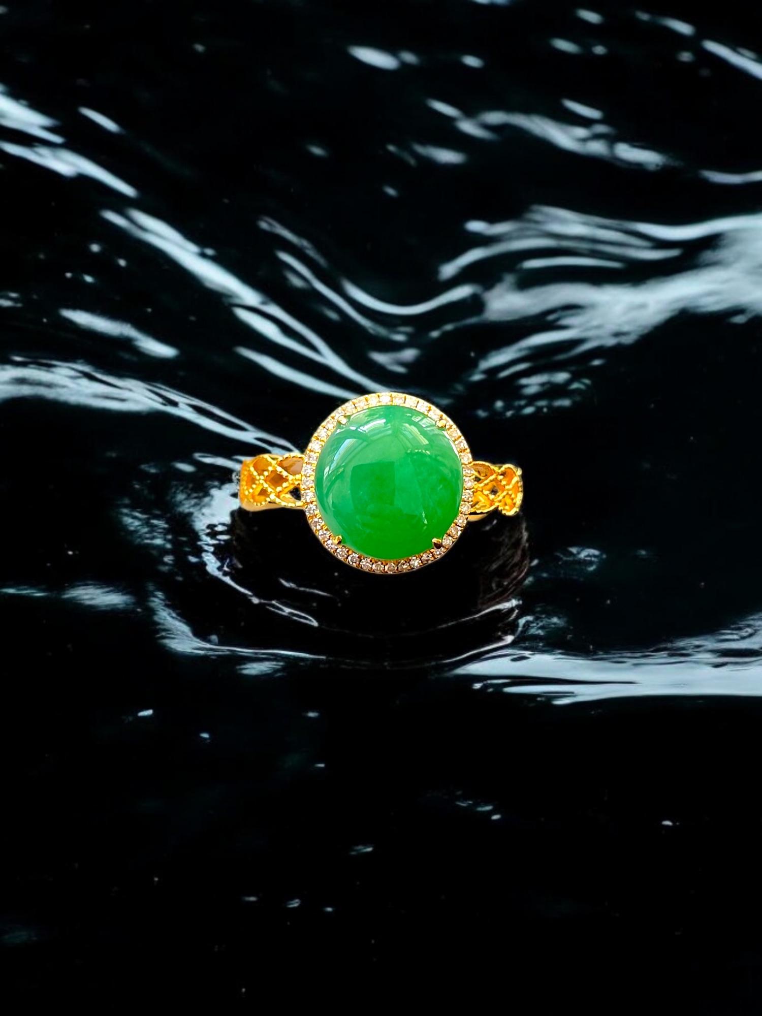 MADE IN JAPAN Certified Burmese A-Jade, Natural White Diamonds and 18K Gold For Sale 2