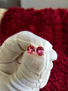 MADE IN JAPAN Certified Padparadscha Sapphire Stud Earrings w/ 18K Yellow Gold