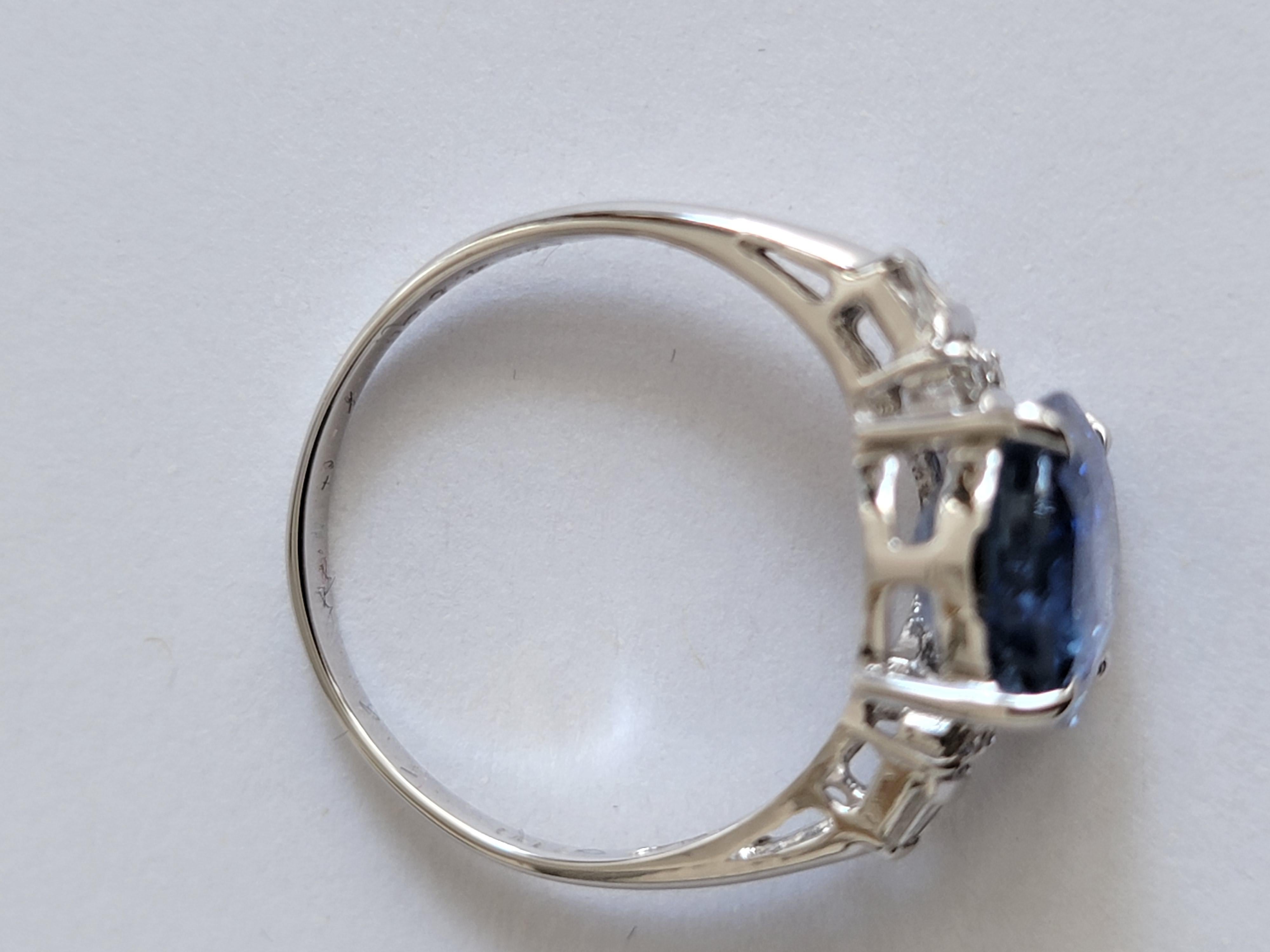 Made in Japan - Ceylon Blue Sapphire (4.526 cts.) Ring w 18K WH Gold, Diamonds For Sale 5