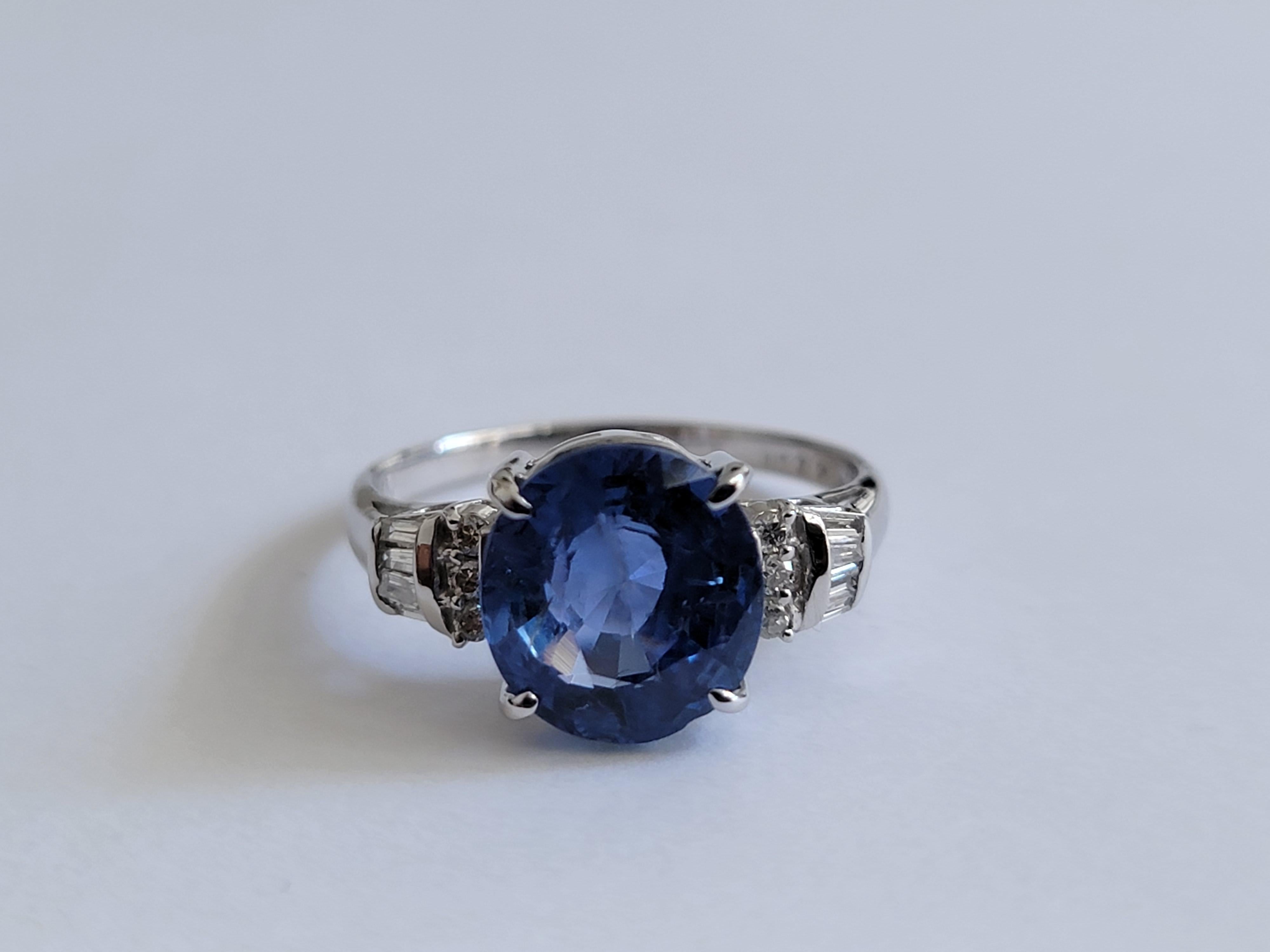 Made in Japan - Ceylon Blue Sapphire (4.526 cts.) Ring w 18K WH Gold, Diamonds For Sale 6