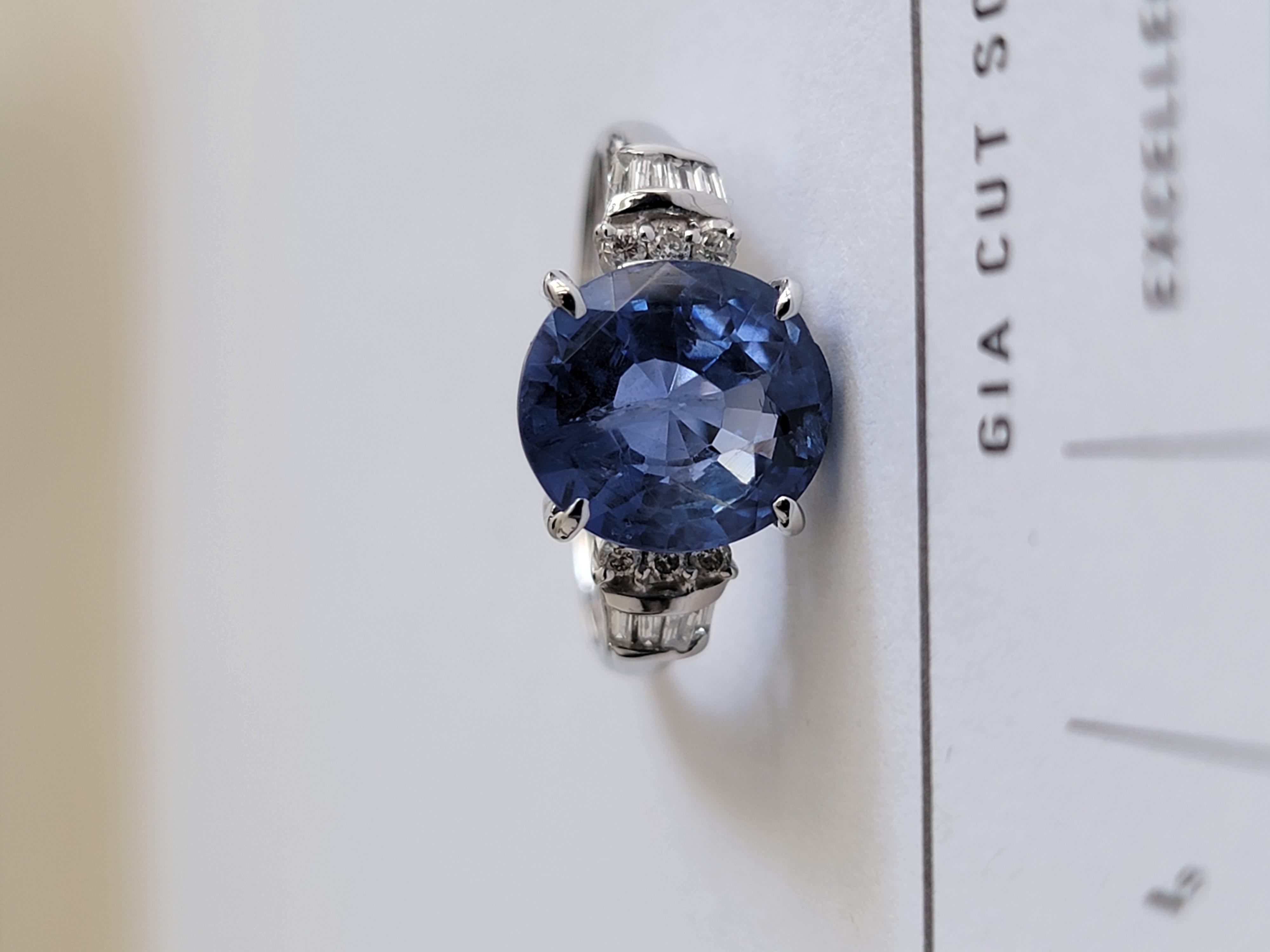 Made in Japan - Ceylon Blue Sapphire (4.526 cts.) Ring w 18K WH Gold, Diamonds For Sale 7