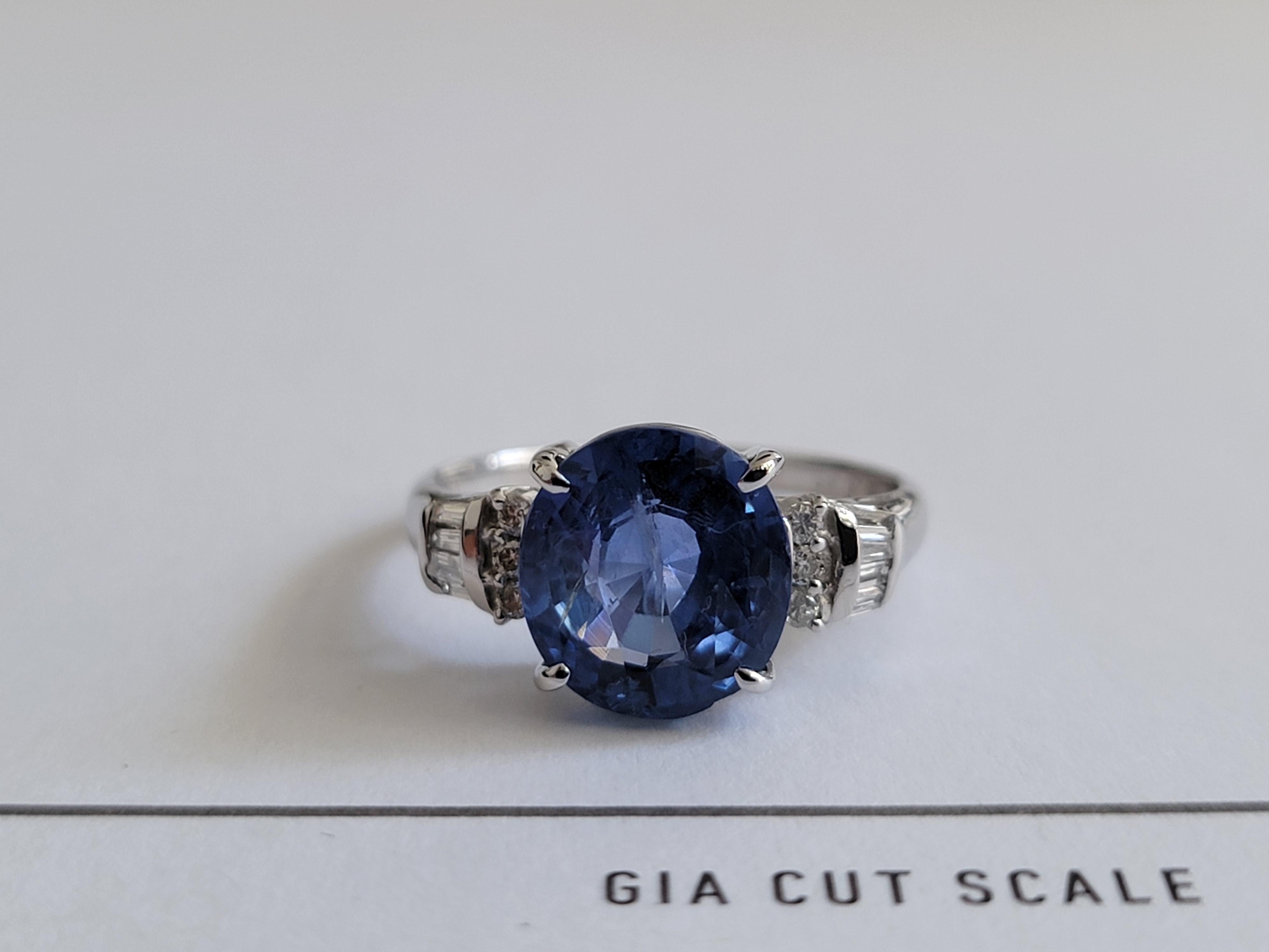 Made in Japan - Ceylon Blue Sapphire (4.526 cts.) Ring w 18K WH Gold, Diamonds For Sale 9
