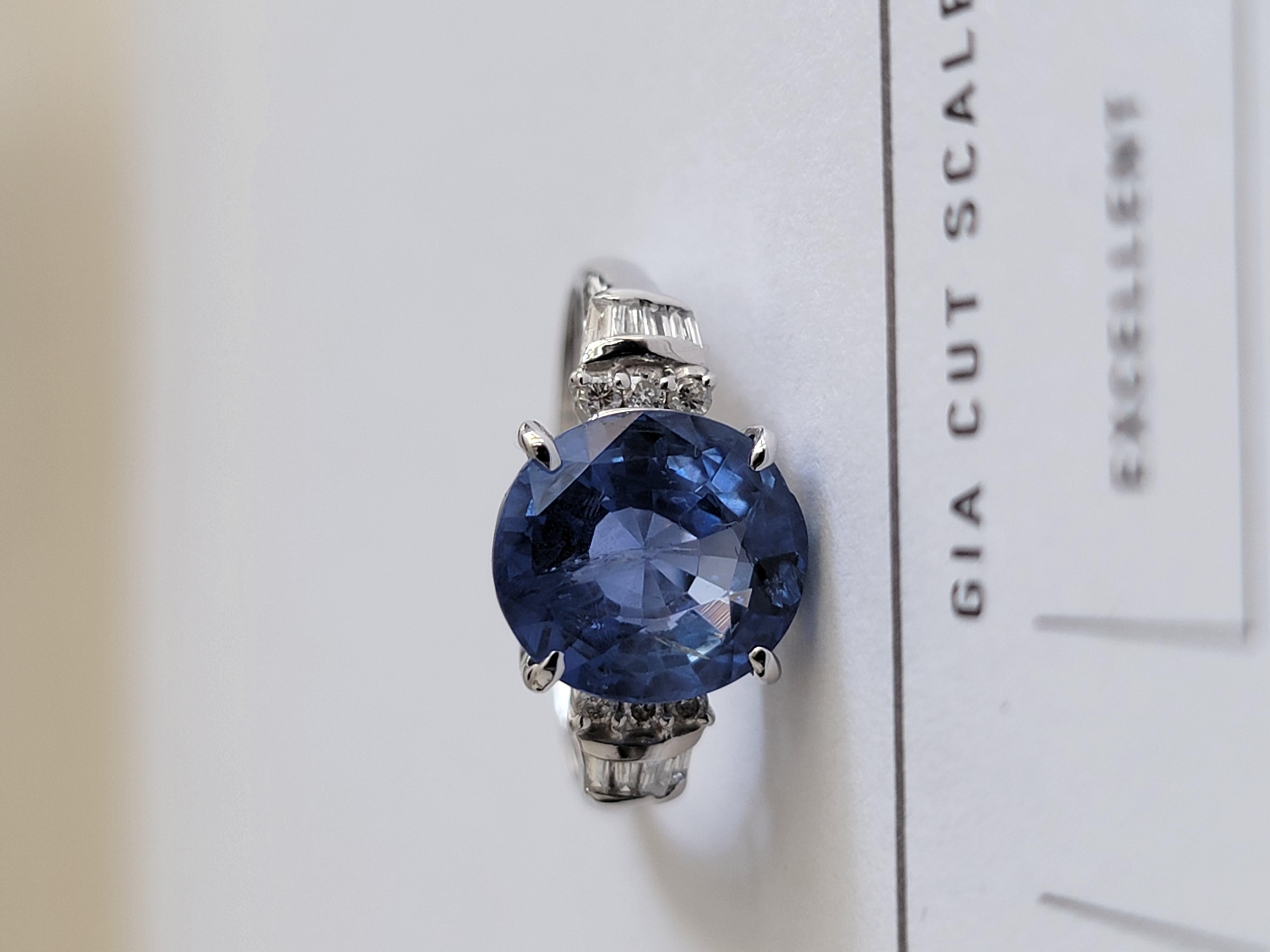 Made in Japan - Ceylon Blue Sapphire (4.526 cts.) Ring w 18K WH Gold, Diamonds For Sale 10