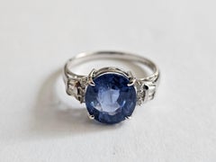 Made in Japan - Ceylon Blue Sapphire (4.526 cts.) Ring 18K White Gold, Diamonds