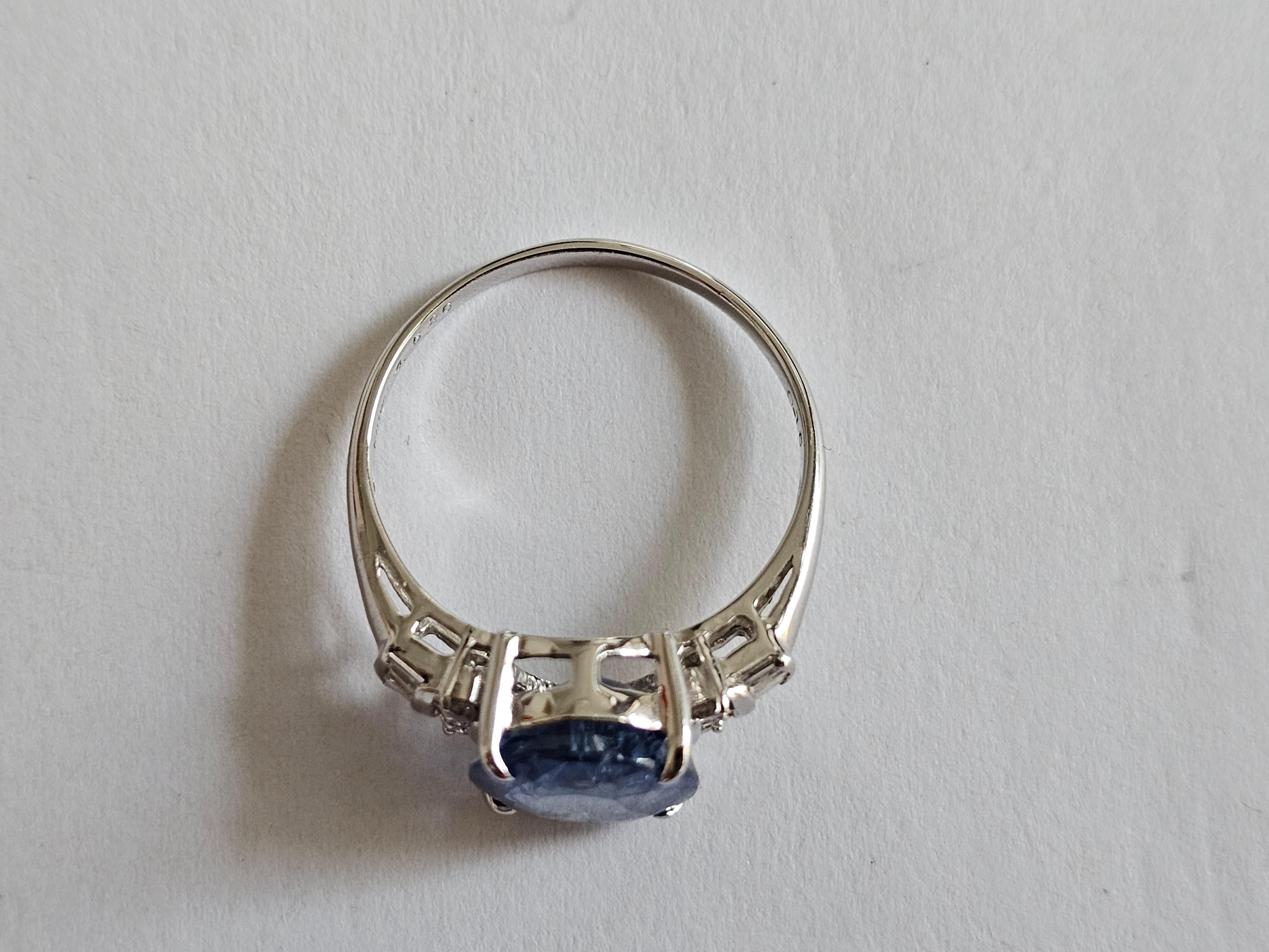 Made in Japan - Ceylon Blue Sapphire (4.526 cts.) Ring w 18K WH Gold, Diamonds In New Condition For Sale In Kowloon, HK