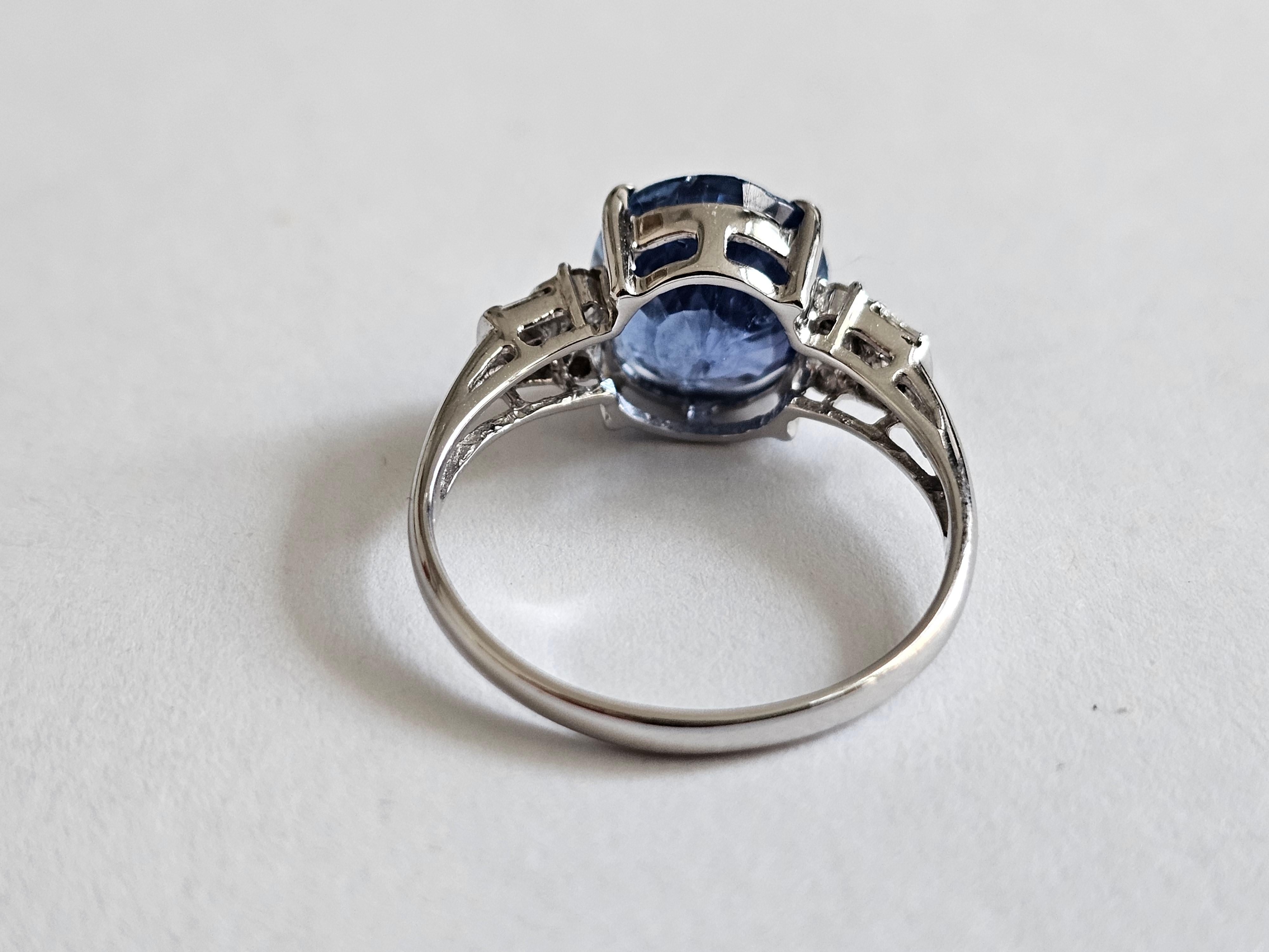 Women's or Men's Made in Japan - Ceylon Blue Sapphire (4.526 cts.) Ring w 18K WH Gold, Diamonds For Sale