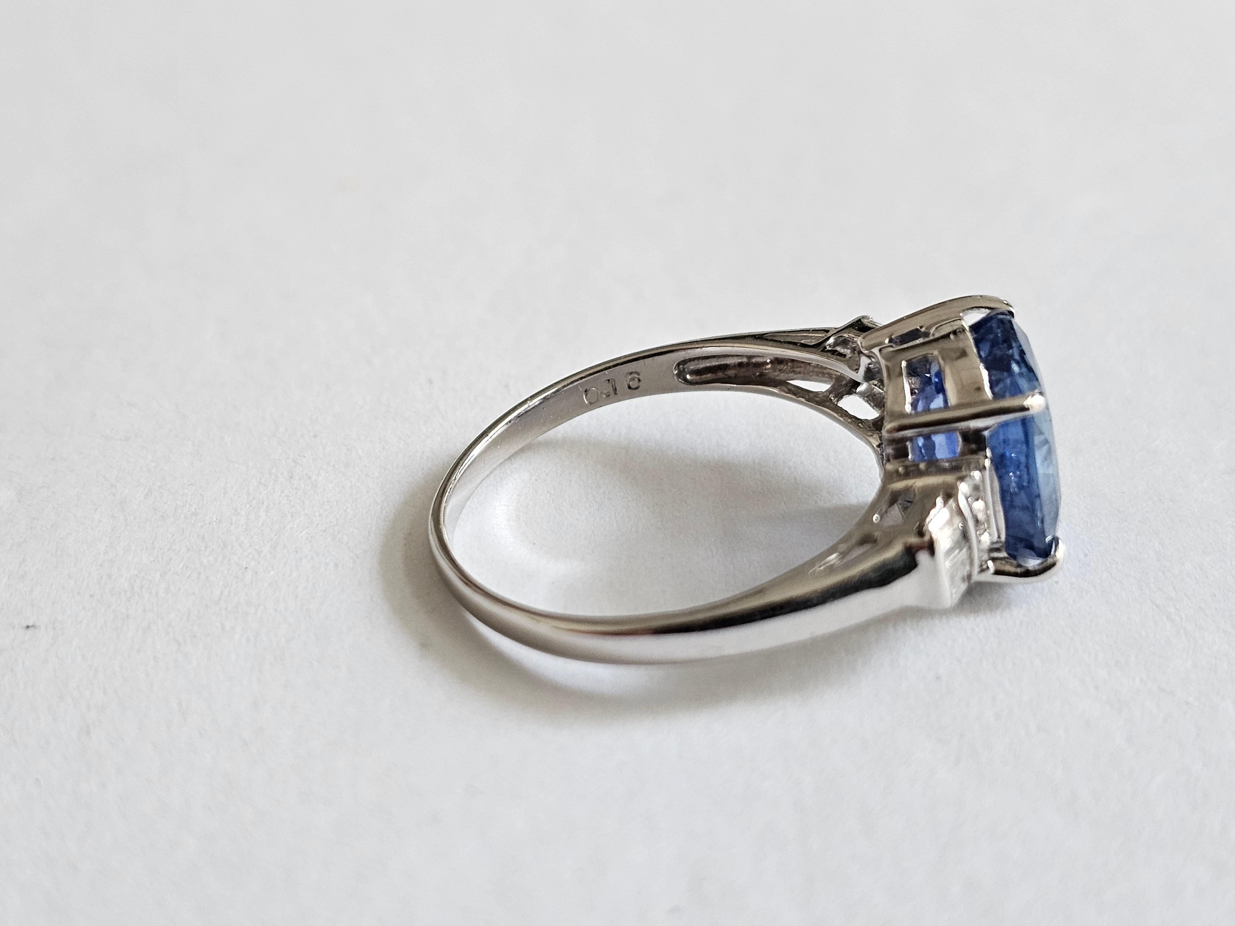 Made in Japan - Ceylon Blue Sapphire (4.526 cts.) Ring w 18K WH Gold, Diamonds For Sale 1