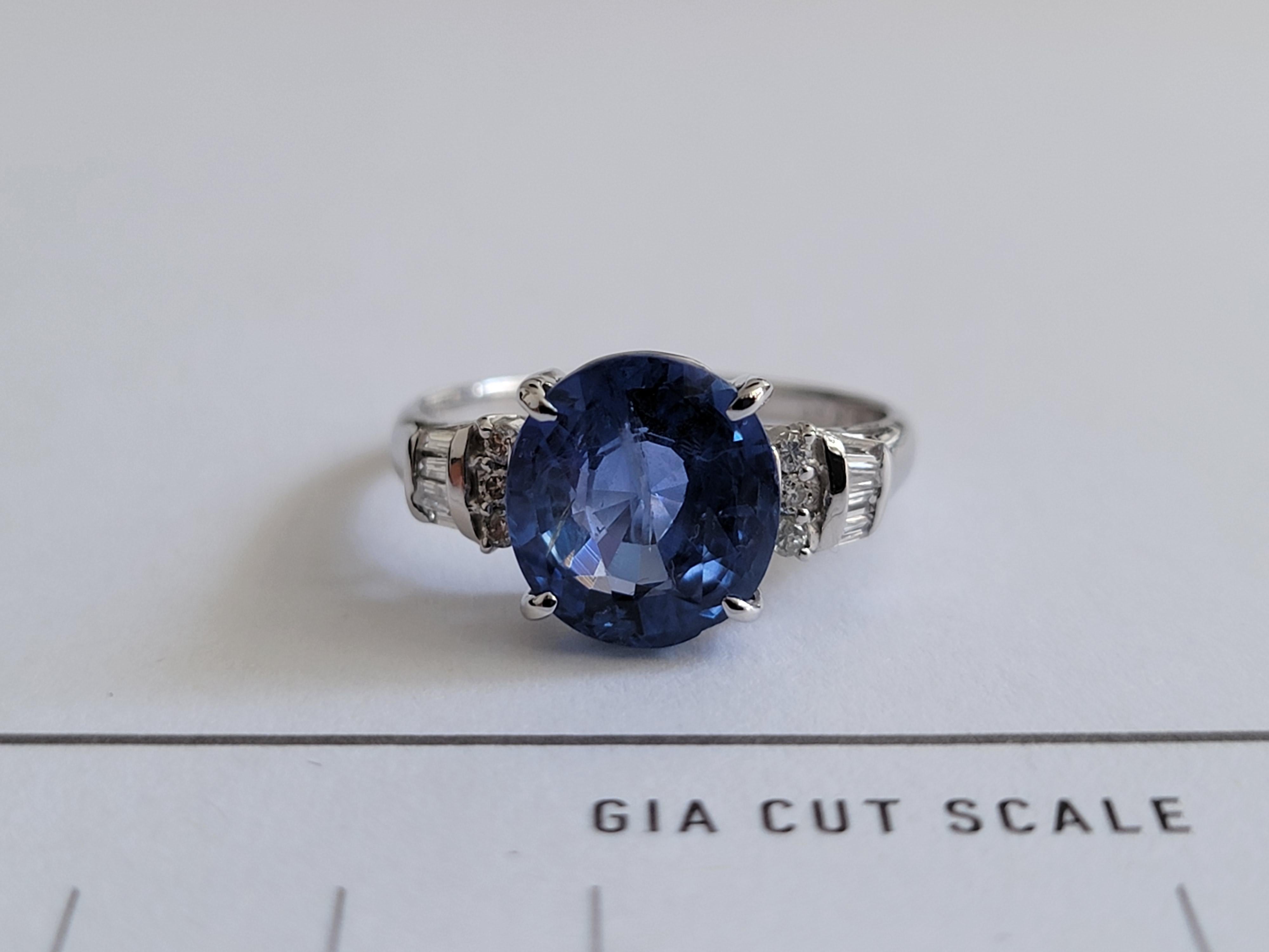 Made in Japan - Ceylon Blue Sapphire (4.526 cts.) Ring w 18K WH Gold, Diamonds For Sale 4